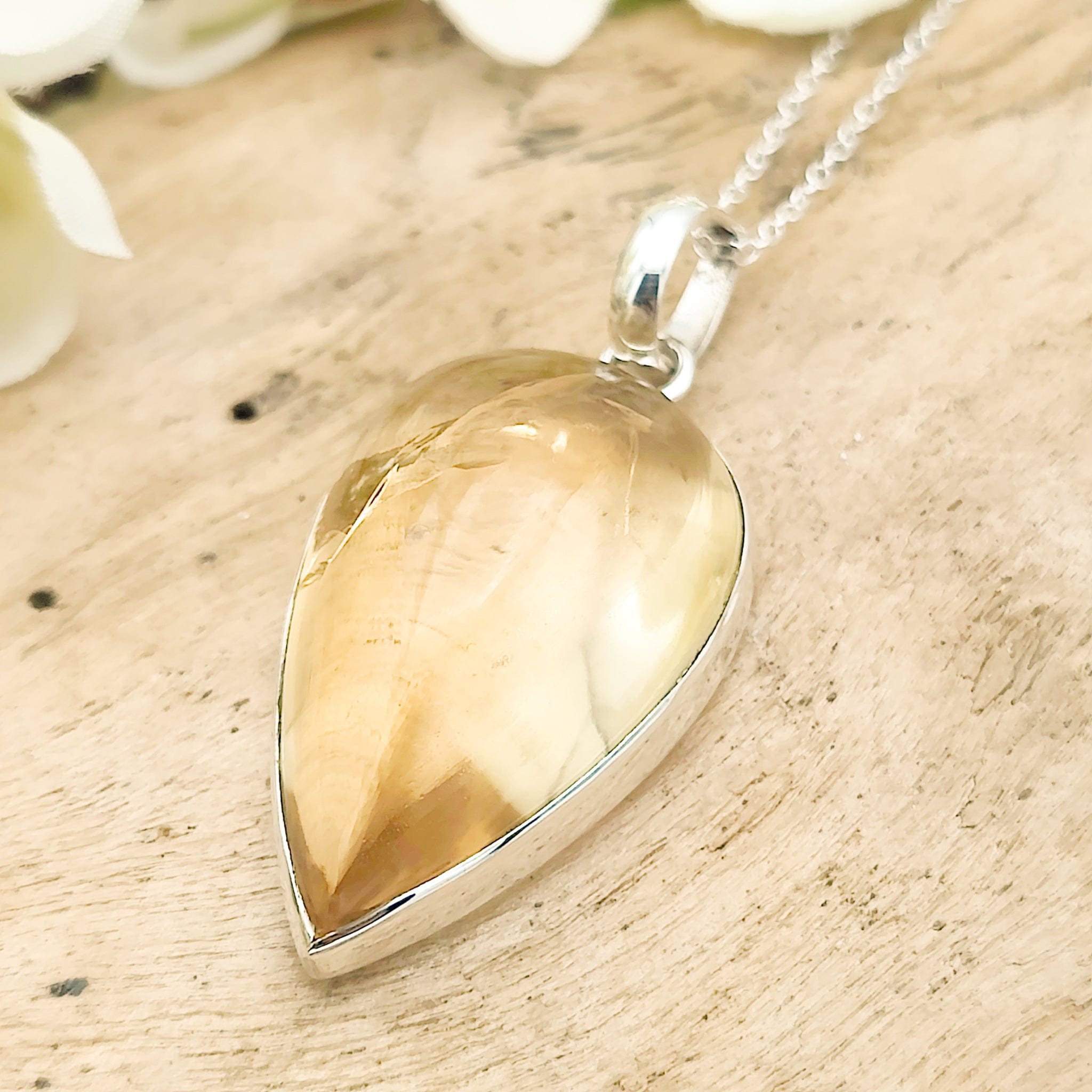 Hepburn and Hughes Citrine Pendant | 30mm Teardrop | November Birthstone | Sterling Silver