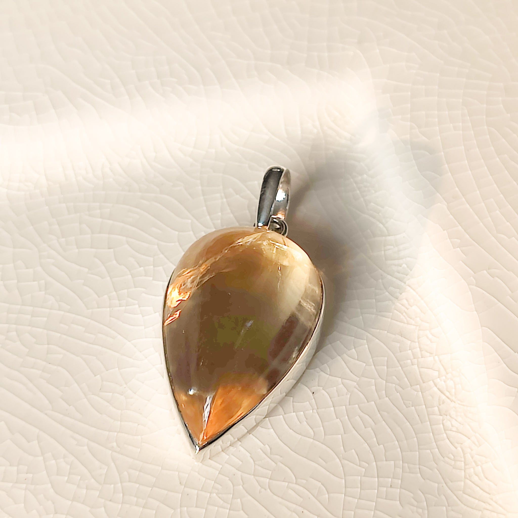 Hepburn and Hughes Citrine Pendant | 30mm Teardrop | November Birthstone | Sterling Silver