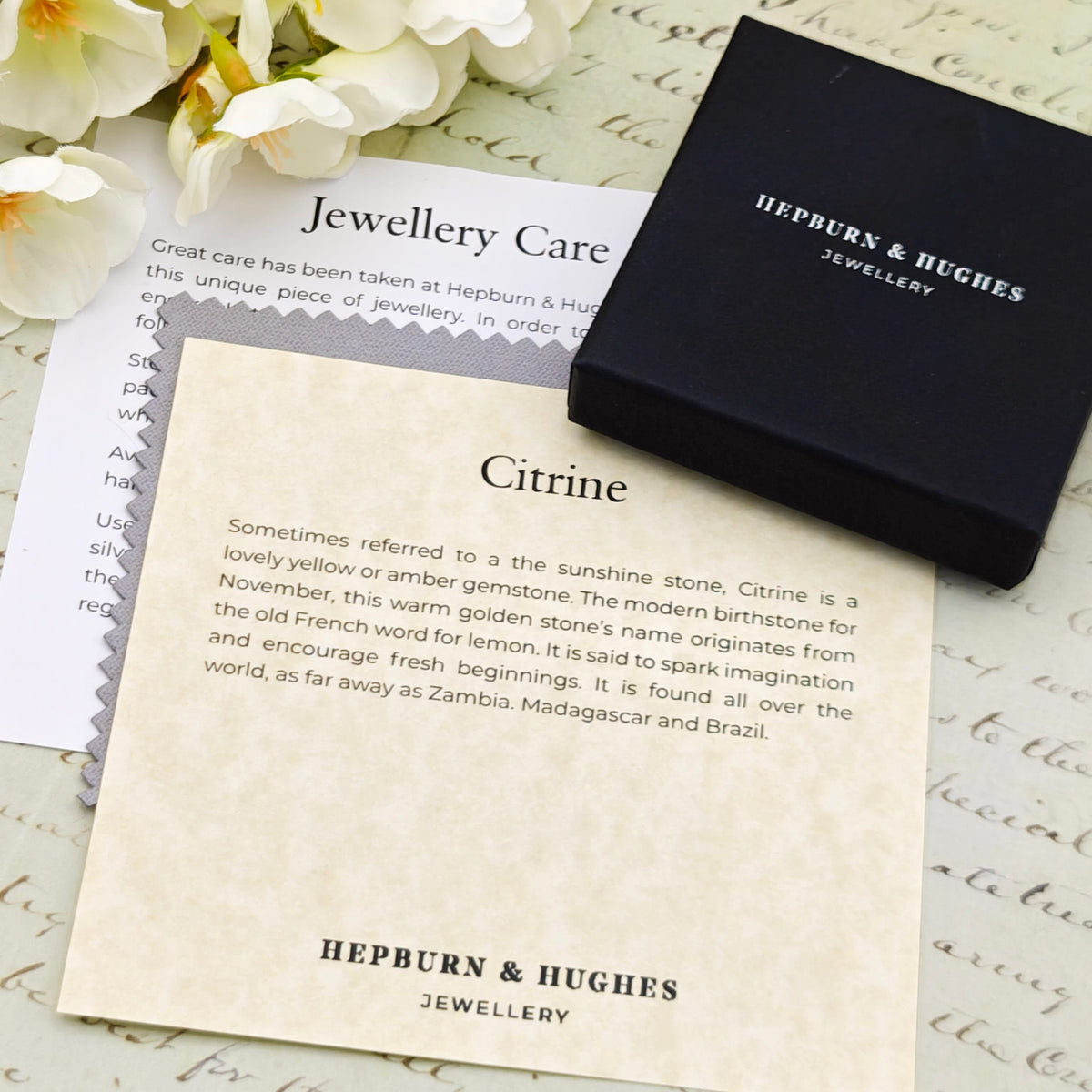 Hepburn and Hughes Citrine Pendant | 30mm Teardrop | November Birthstone | Sterling Silver