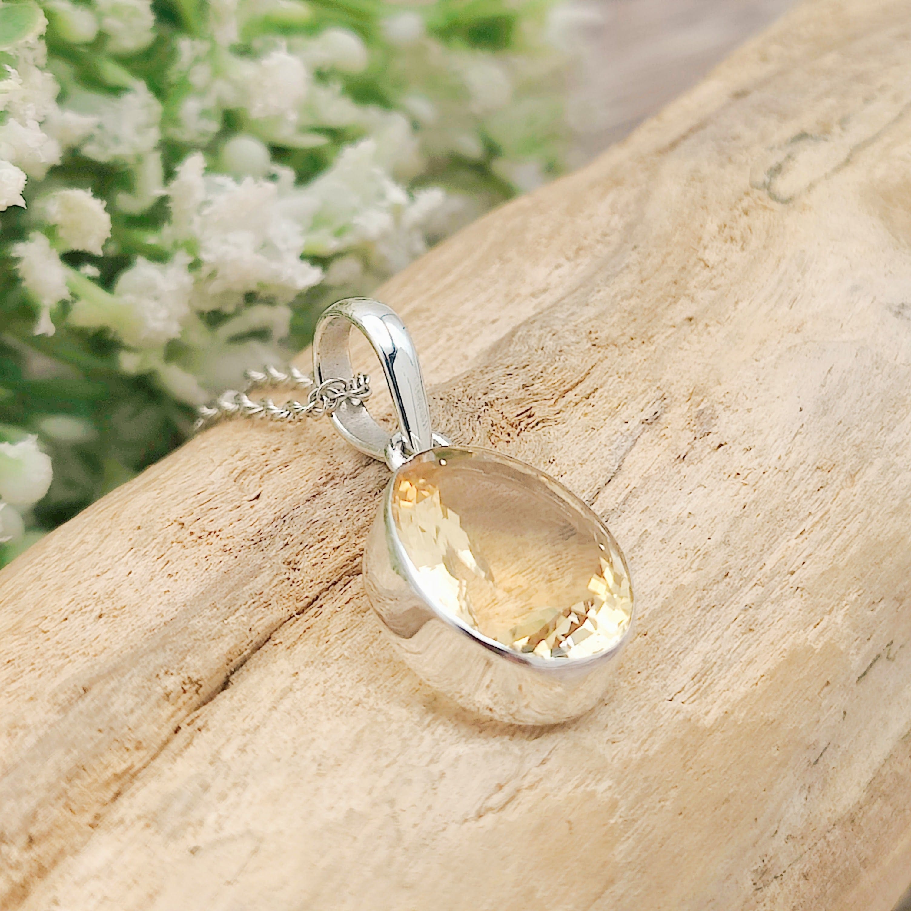 Hepburn and Hughes Citrine Pendant | Oval | November Birthstone | Sterling Silver
