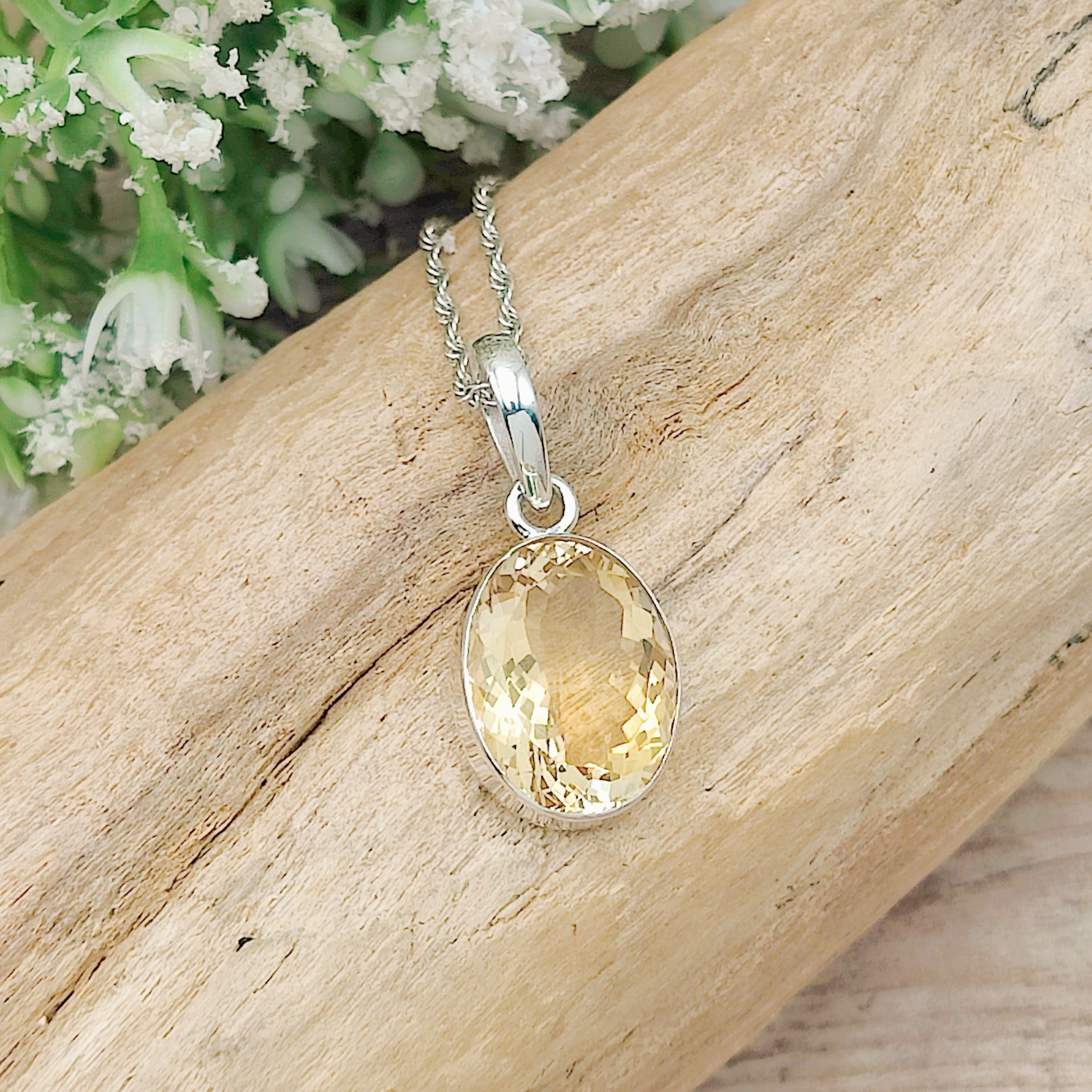 Hepburn and Hughes Citrine Pendant | Oval | November Birthstone | Sterling Silver