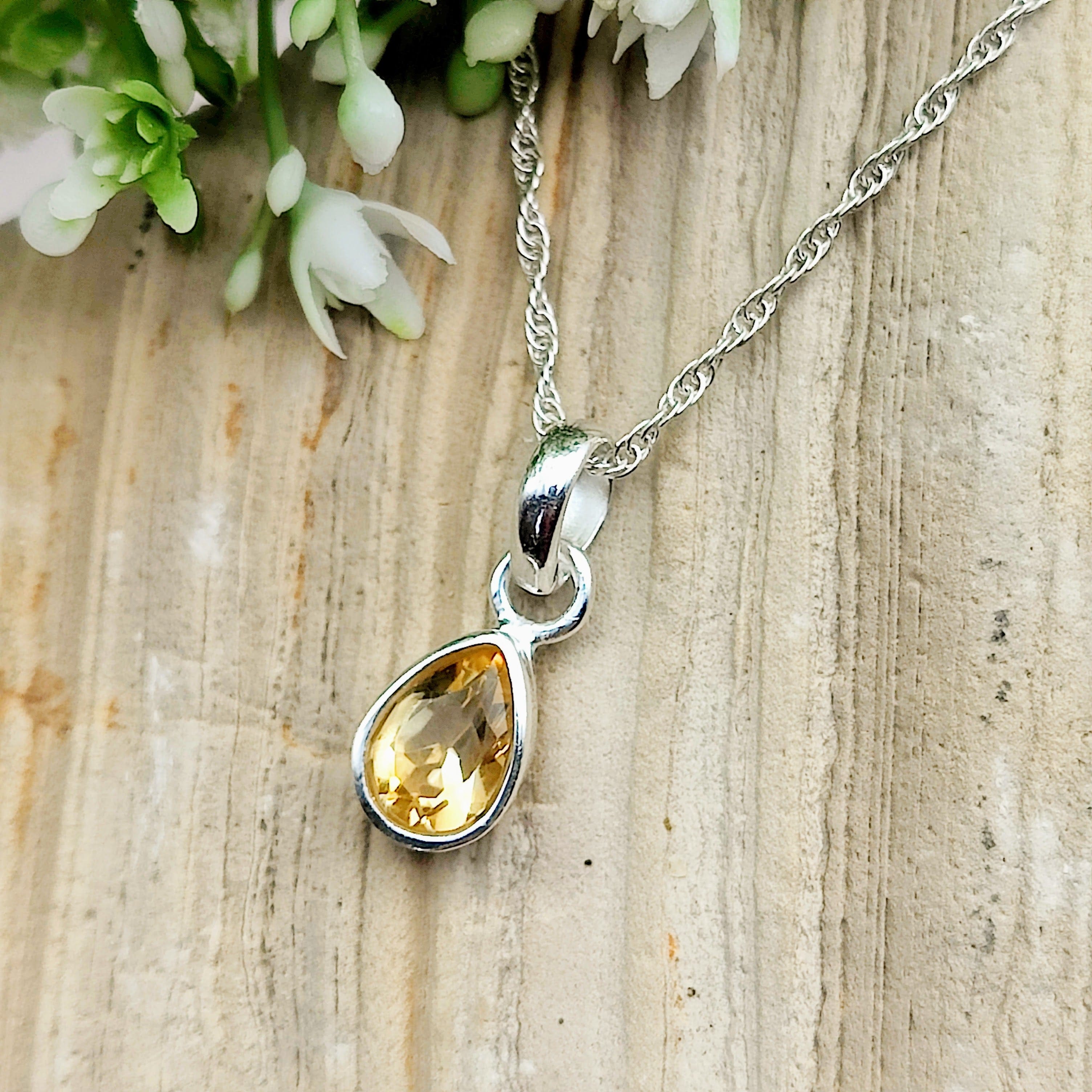 Hepburn and Hughes Citrine Pendant | Small Teardrop | November Birthstone | Sterling Silver