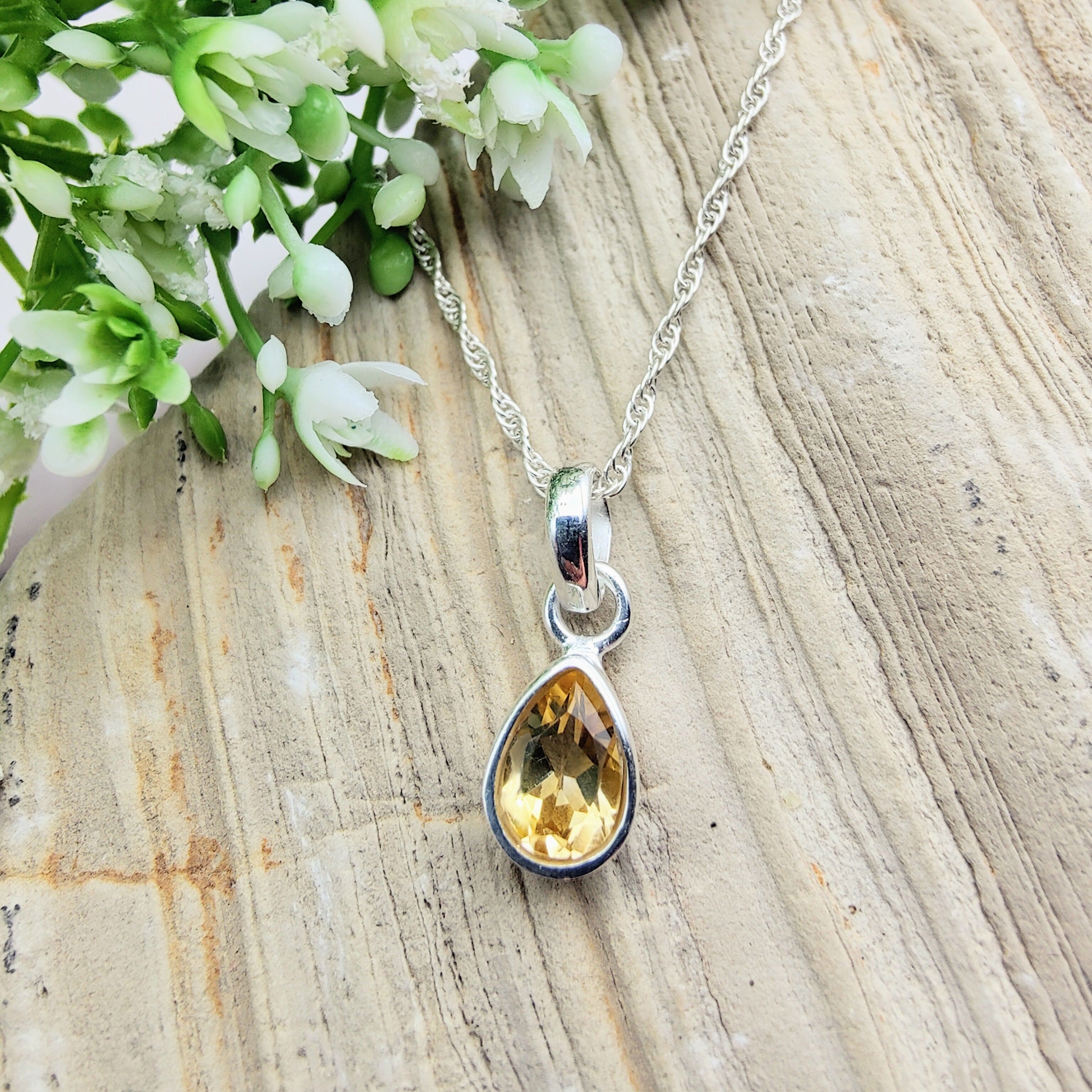 Hepburn and Hughes Citrine Pendant | Small Teardrop | November Birthstone | Sterling Silver
