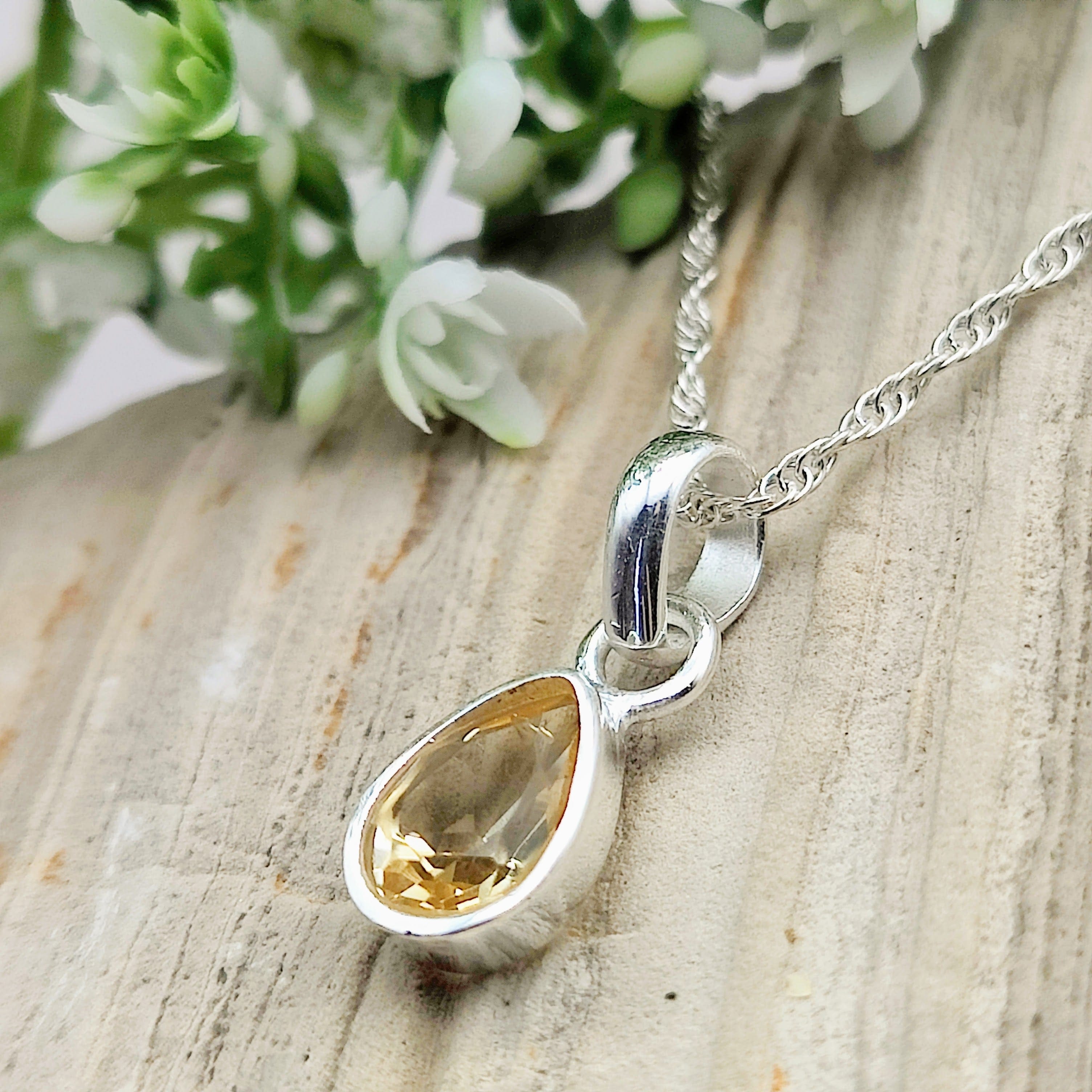 Hepburn and Hughes Citrine Pendant | Small Teardrop | November Birthstone | Sterling Silver