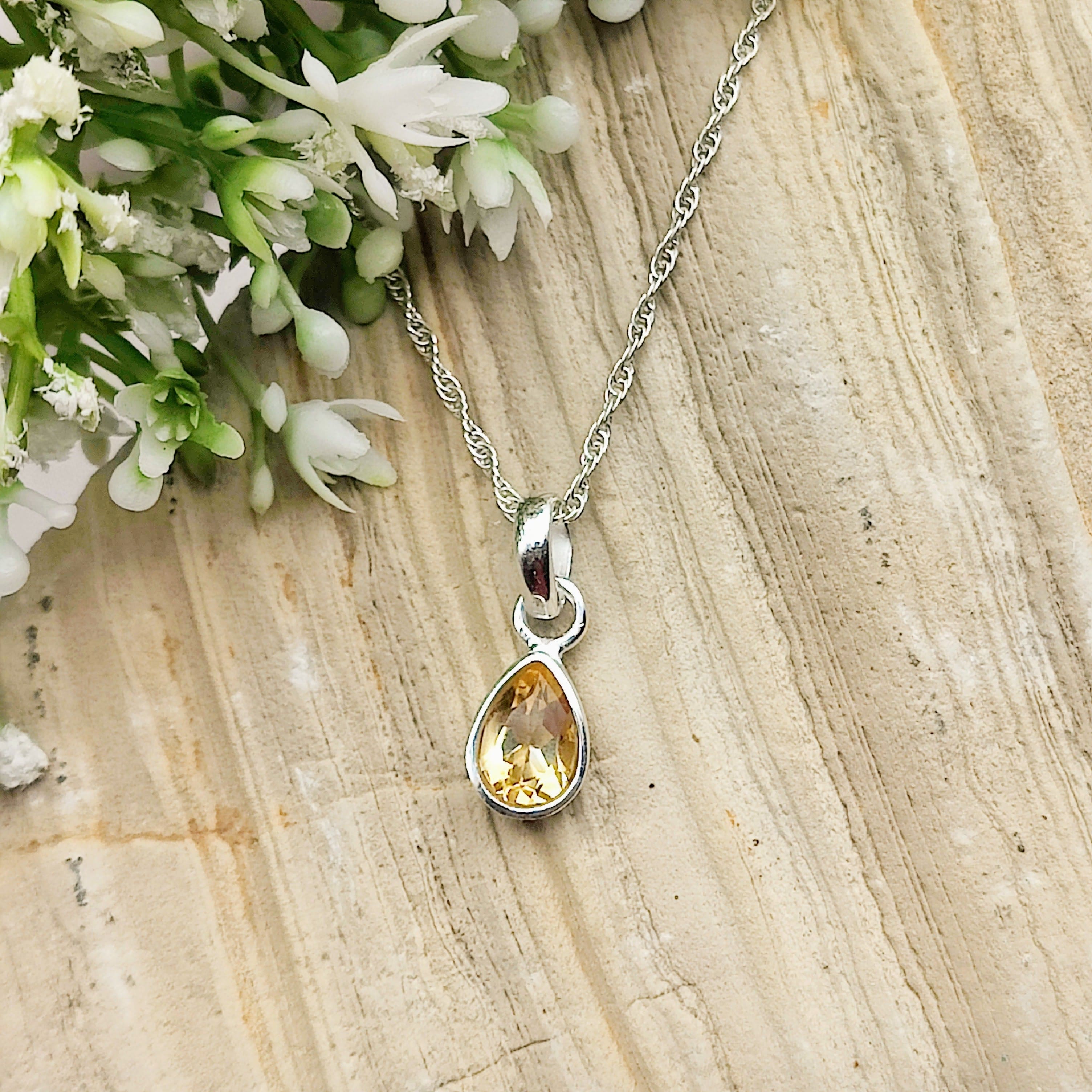 Hepburn and Hughes Citrine Pendant | Small Teardrop | November Birthstone | Sterling Silver