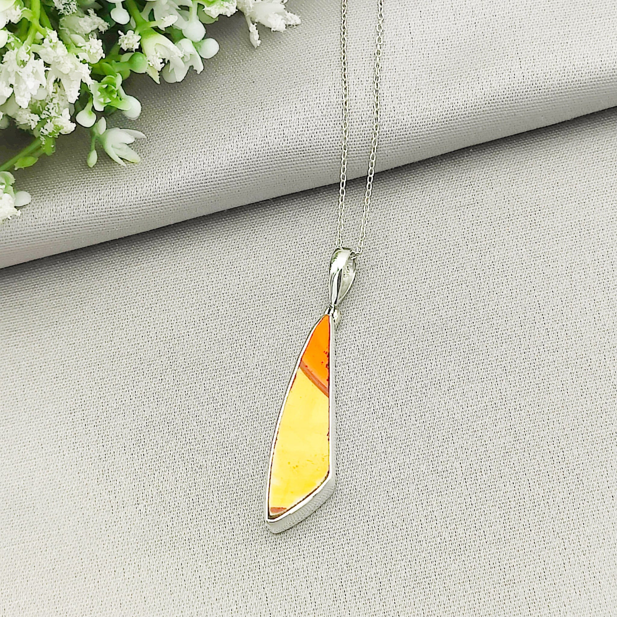 Hepburn and Hughes Clarice Cliff Pendant | Original Orange/Yellow Art Deco Pottery | Sterling Silver
