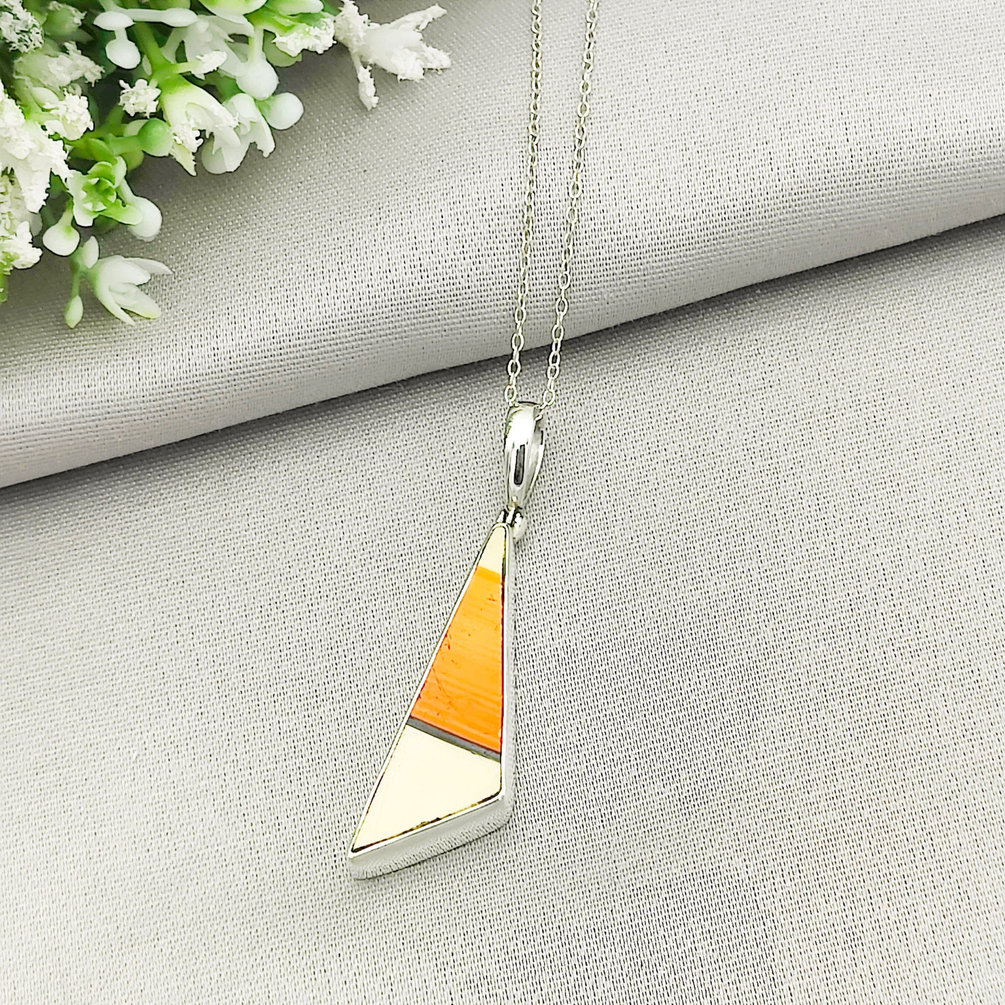 Hepburn and Hughes Clarice Cliff Pendant | Original Orange/Yellow Art Deco Pottery | Sterling Silver
