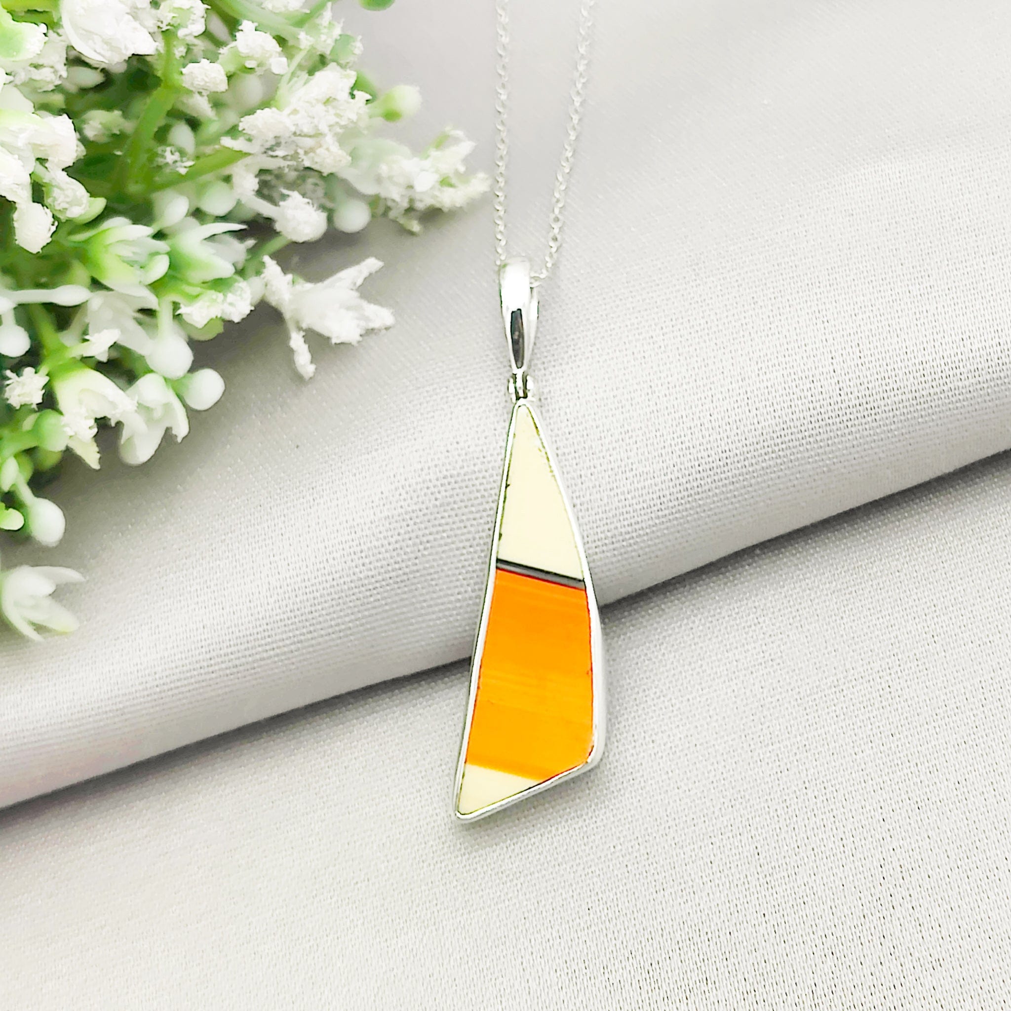 Hepburn and Hughes Clarice Cliff Pendant | Original Orange/Yellow Art Deco Pottery | Sterling Silver