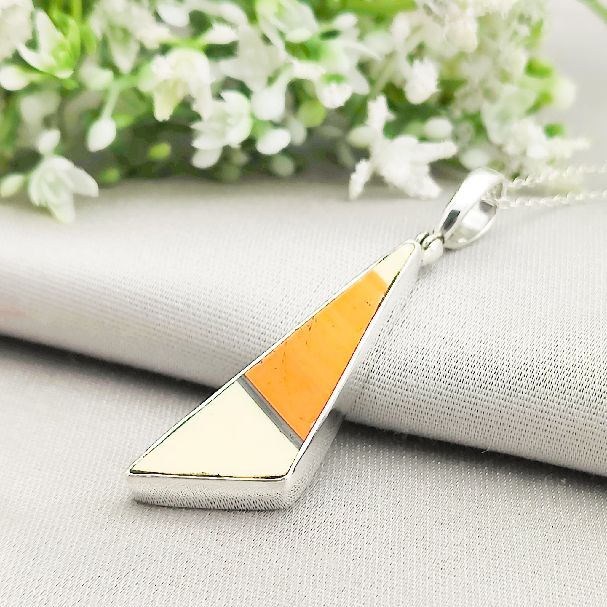 Hepburn and Hughes Clarice Cliff Pendant | Original Orange/Yellow Art Deco Pottery | Sterling Silver
