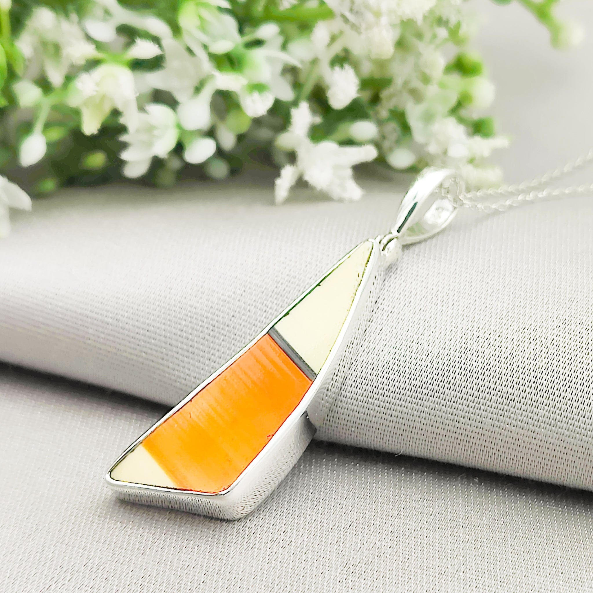 Hepburn and Hughes Clarice Cliff Pendant | Original Orange/Yellow Art Deco Pottery | Sterling Silver