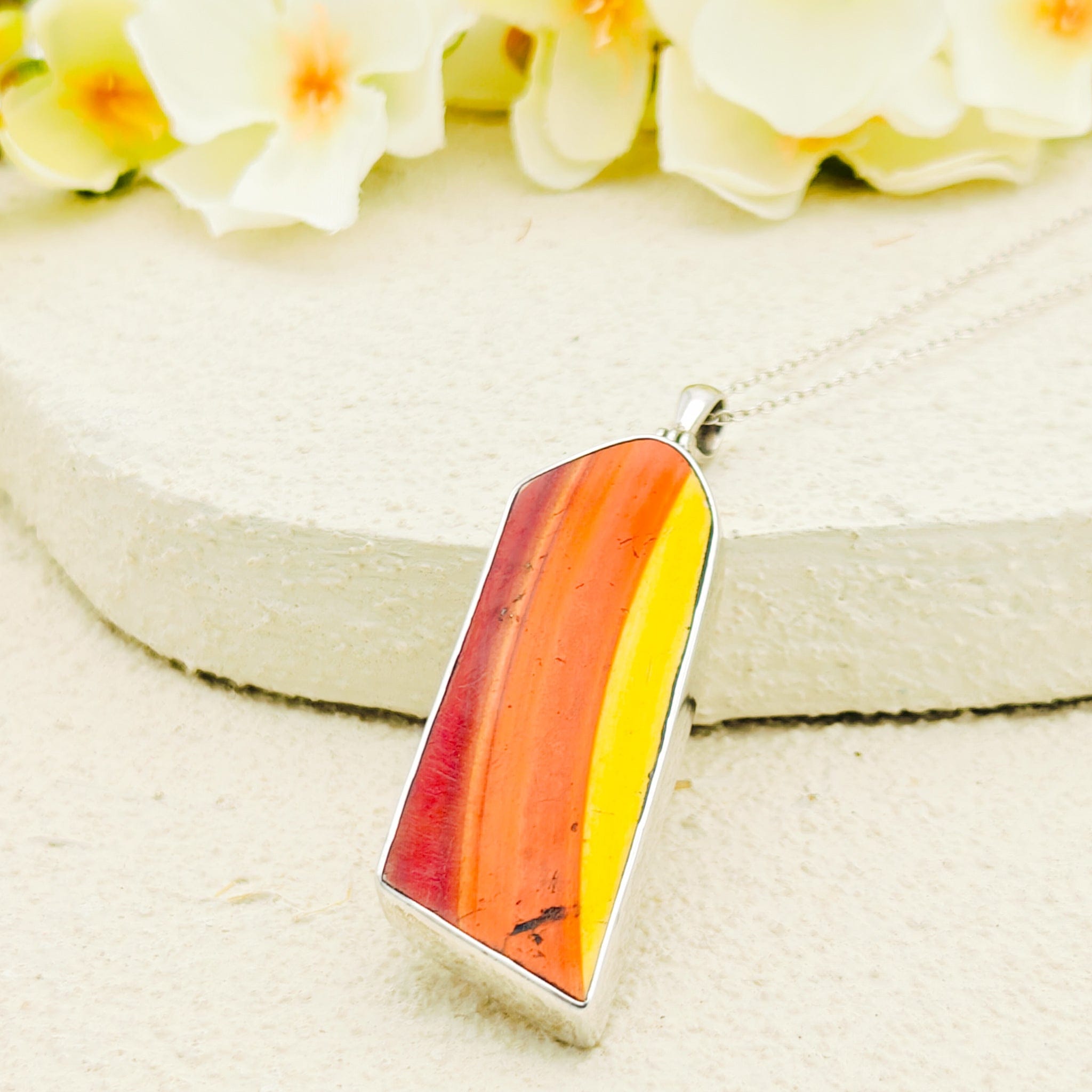 Hepburn & Hughes Ltd Clarice Cliff Pendants | Original 1930s Fragments | 40mm Orange Pieces | Recycled Sterling Silver