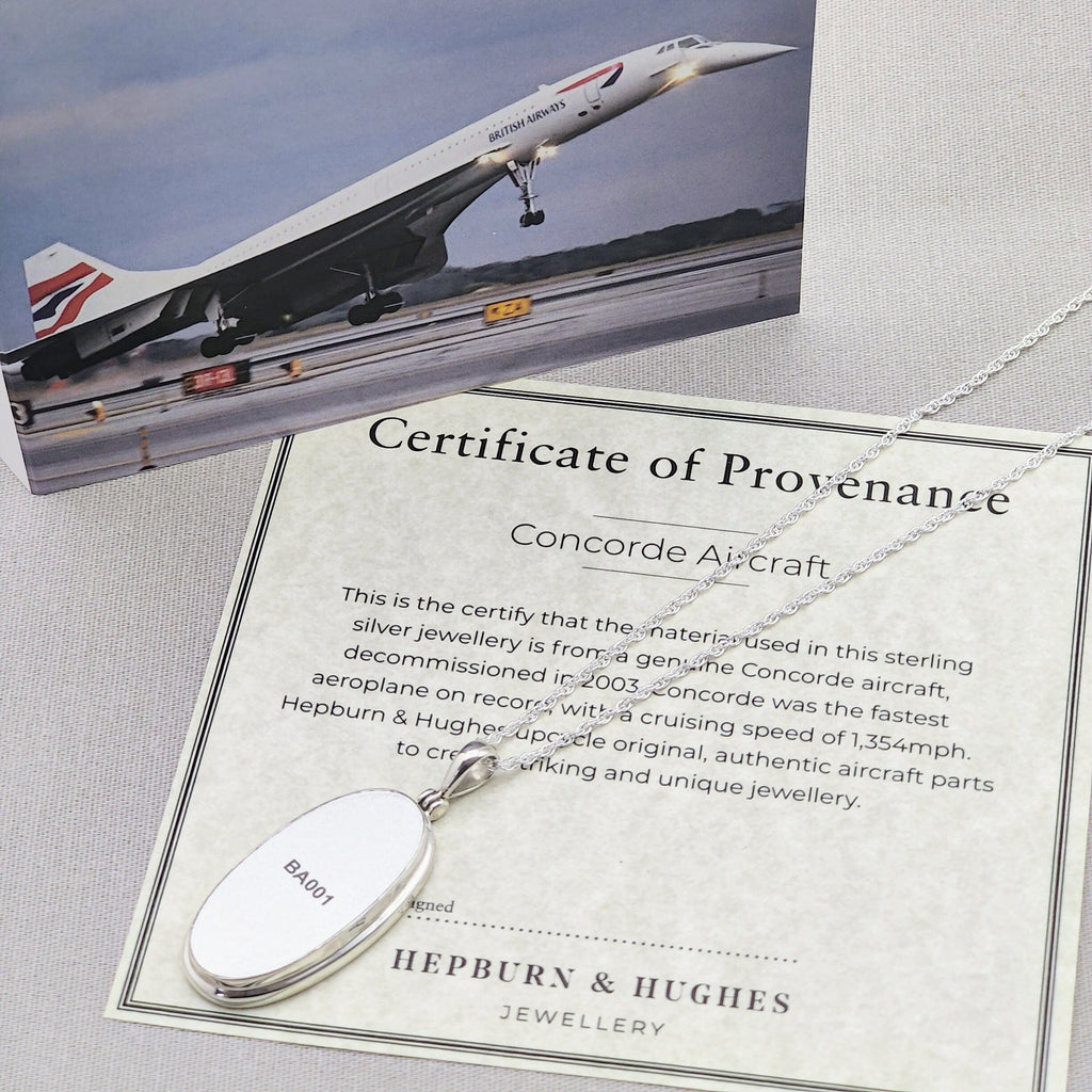 Hepburn and Hughes Concorde Pendant | Aviation Gift | Oval | Sterling Silver