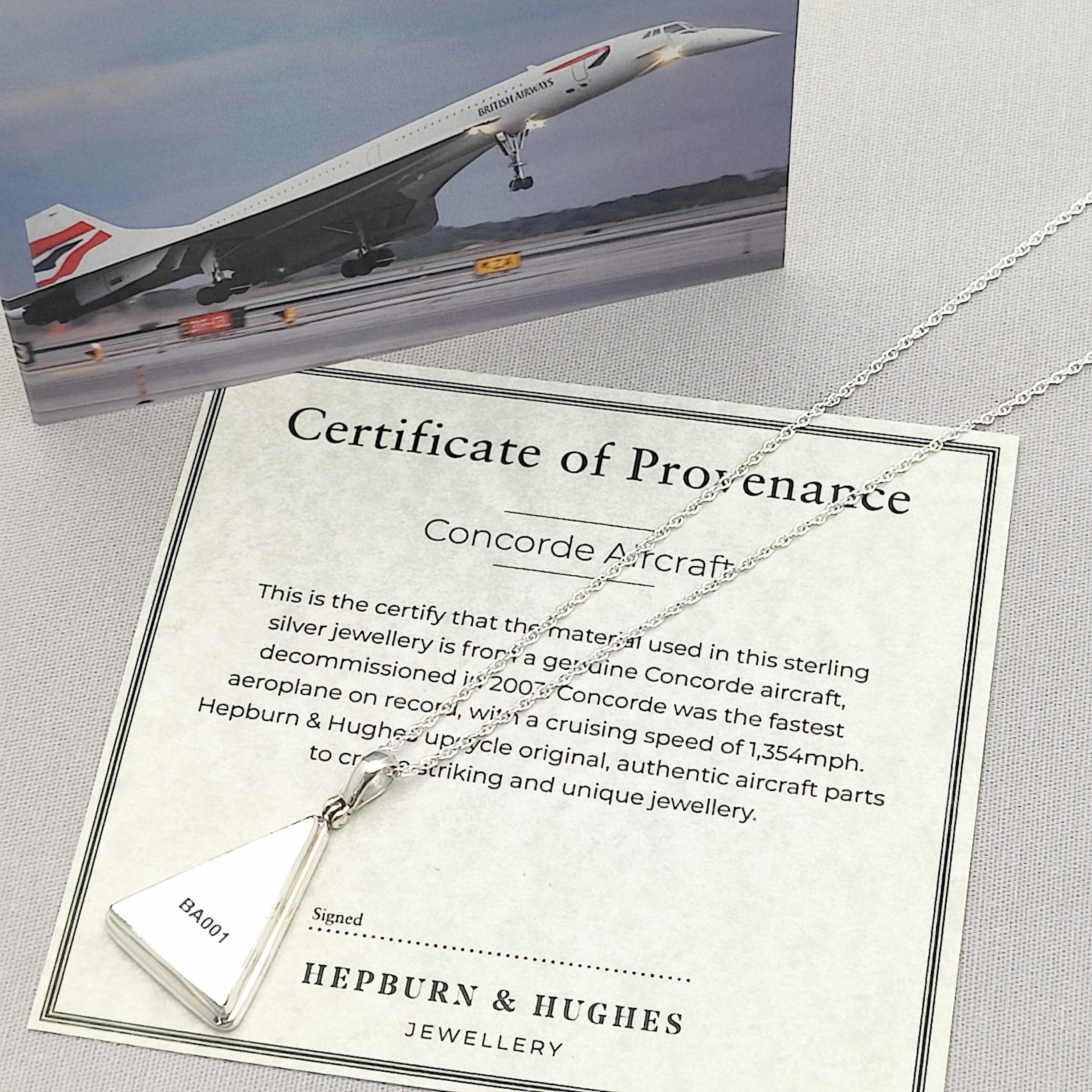 Hepburn and Hughes Concorde Pendant | Aviation Gift | Triangle | Sterling Silver