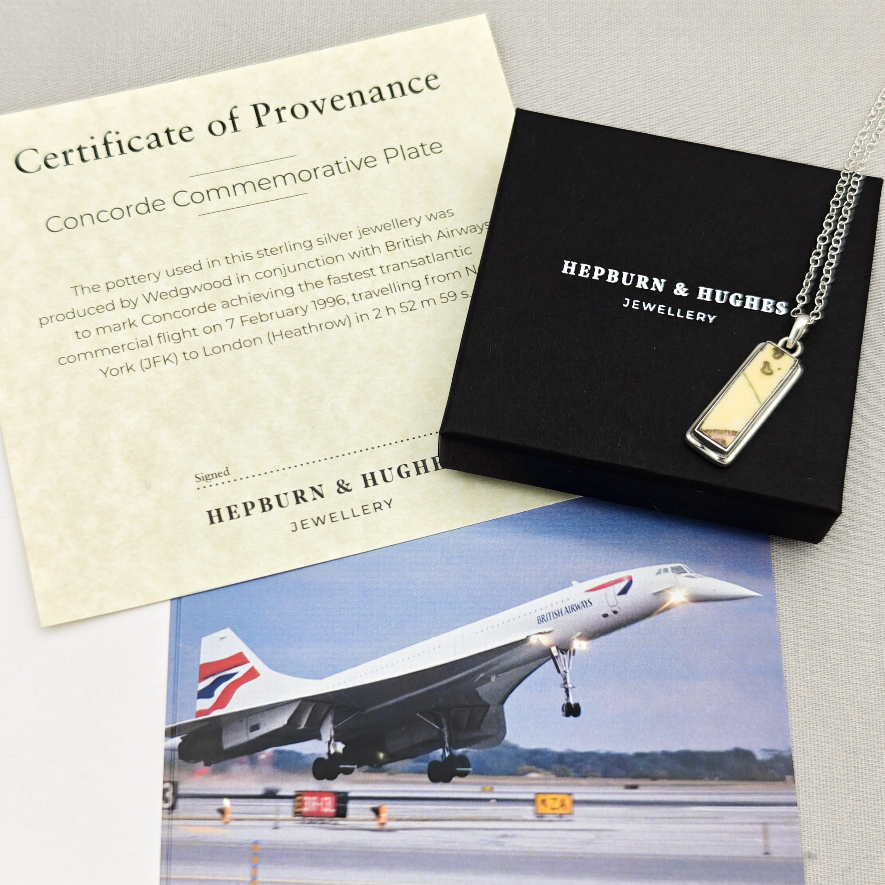 Hepburn and Hughes Concorde Pendant Made With a Commemorative Plate | Aviation Gift | Sterling Silver