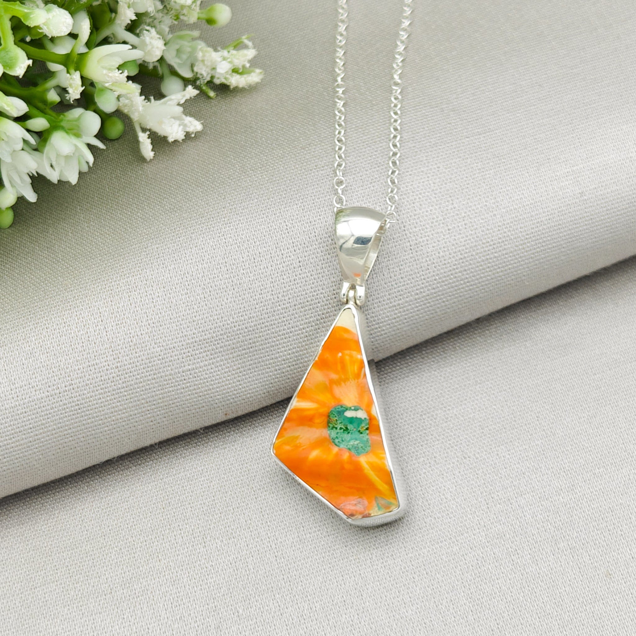 Hepburn and Hughes Crocus Clarice Cliff Art Deco Necklace | Upcycled Sterling Silver Heritage Jewellery