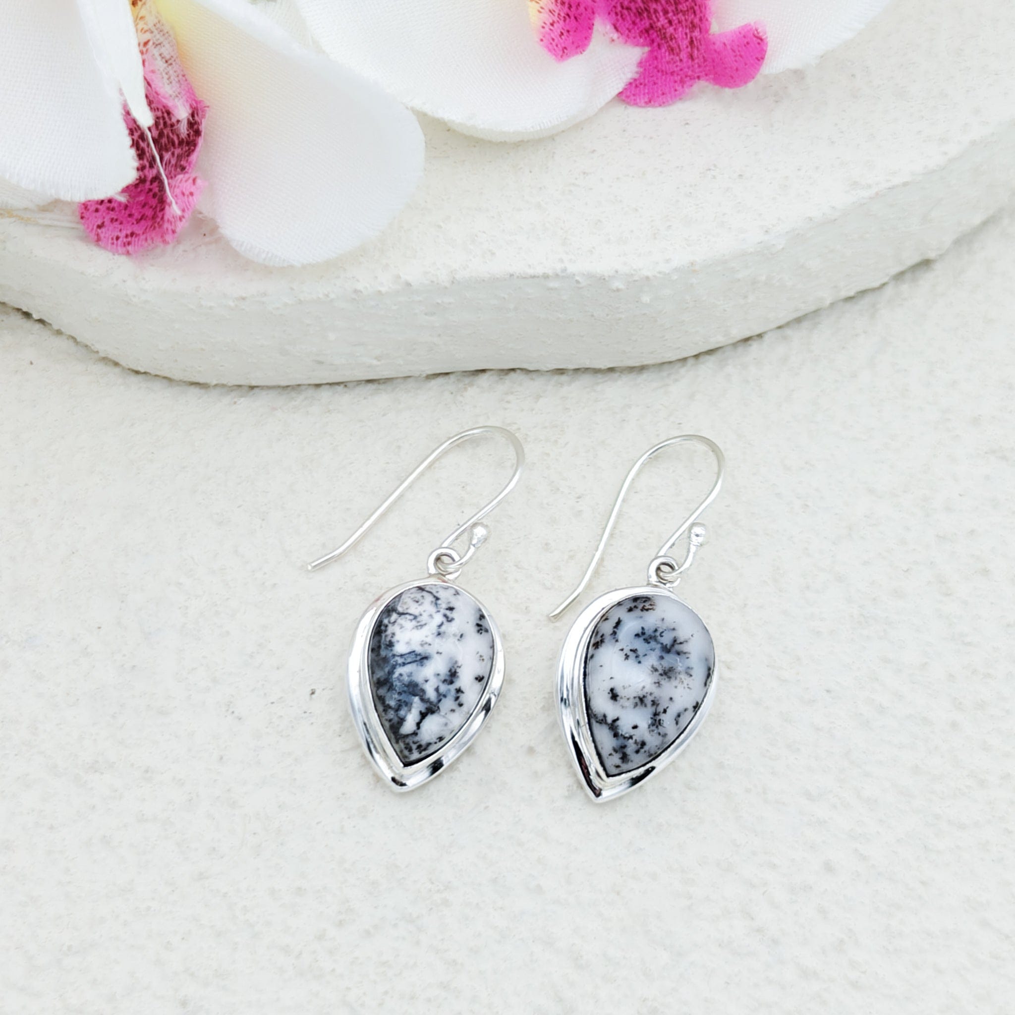 Hepburn and Hughes Dendritic Opal Sterling Silver Earrings | 14th Anniversary Gift | October Birthstone