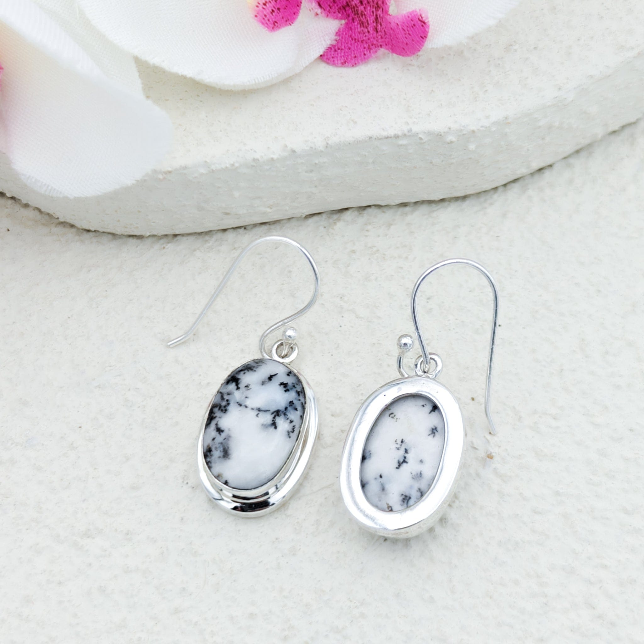 Hepburn and Hughes Dendritic Opal Sterling Silver Earrings | 14th Anniversary Gift | October Birthstone