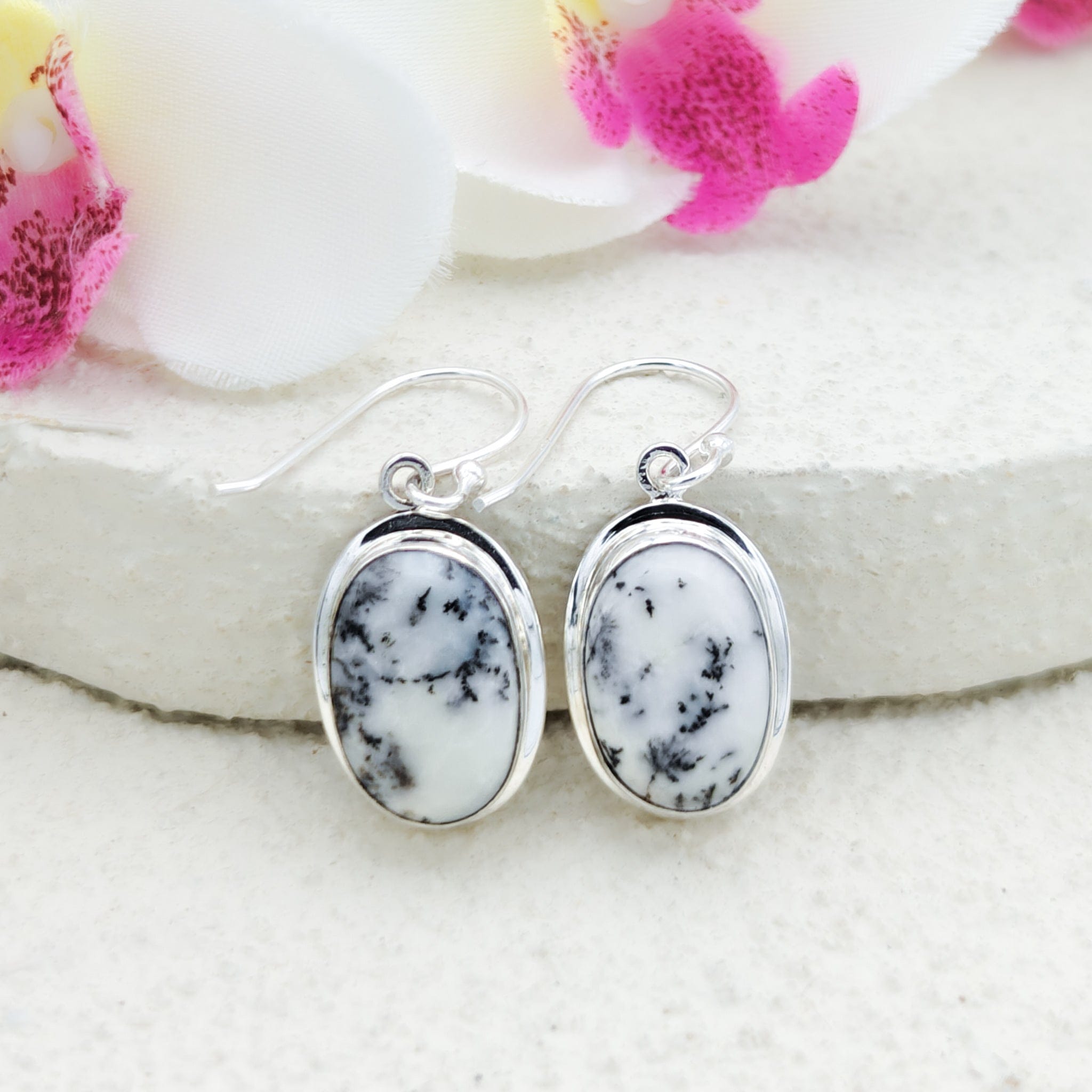 Hepburn and Hughes Dendritic Opal Sterling Silver Earrings | 14th Anniversary Gift | October Birthstone