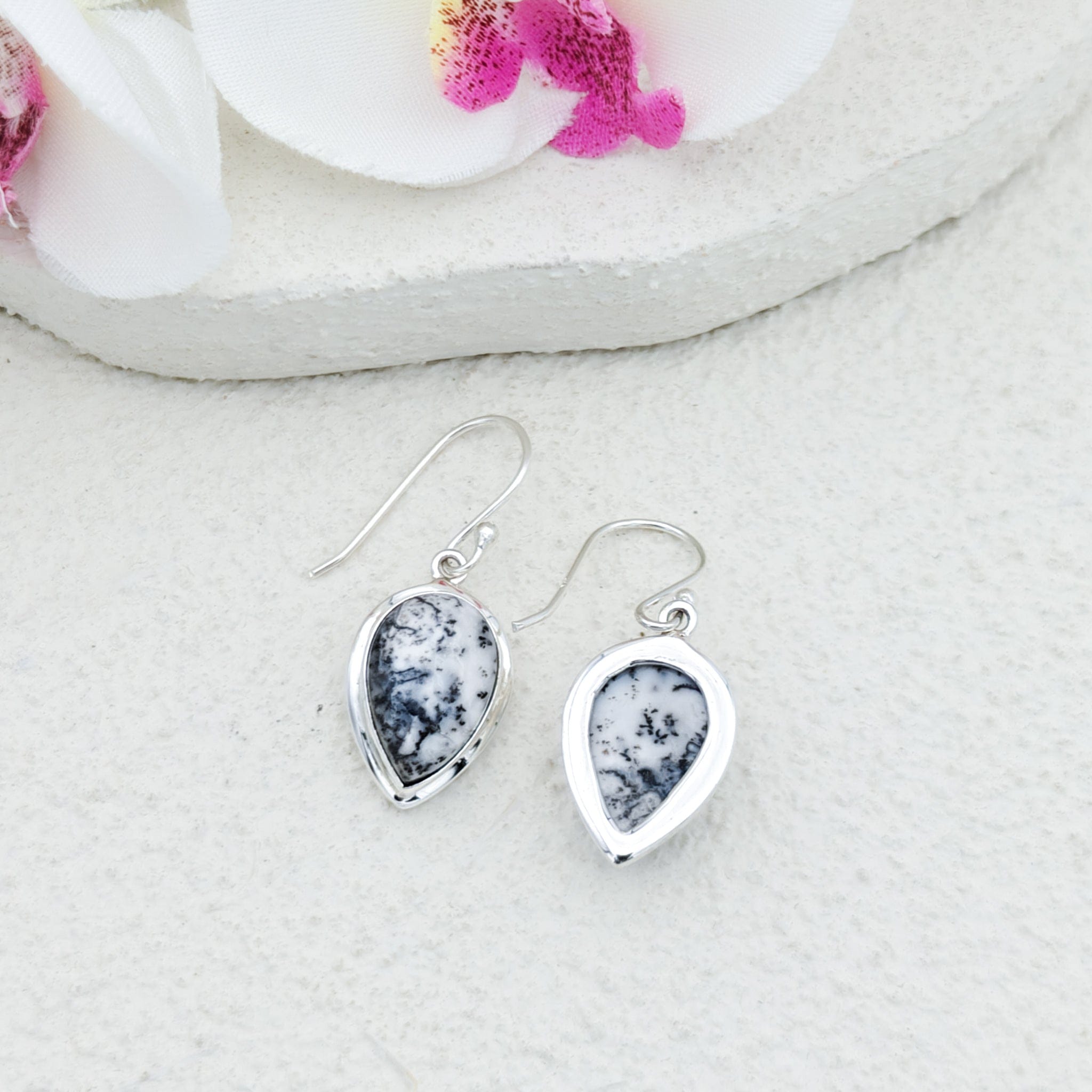 Hepburn and Hughes Dendritic Opal Sterling Silver Earrings | 14th Anniversary Gift | October Birthstone