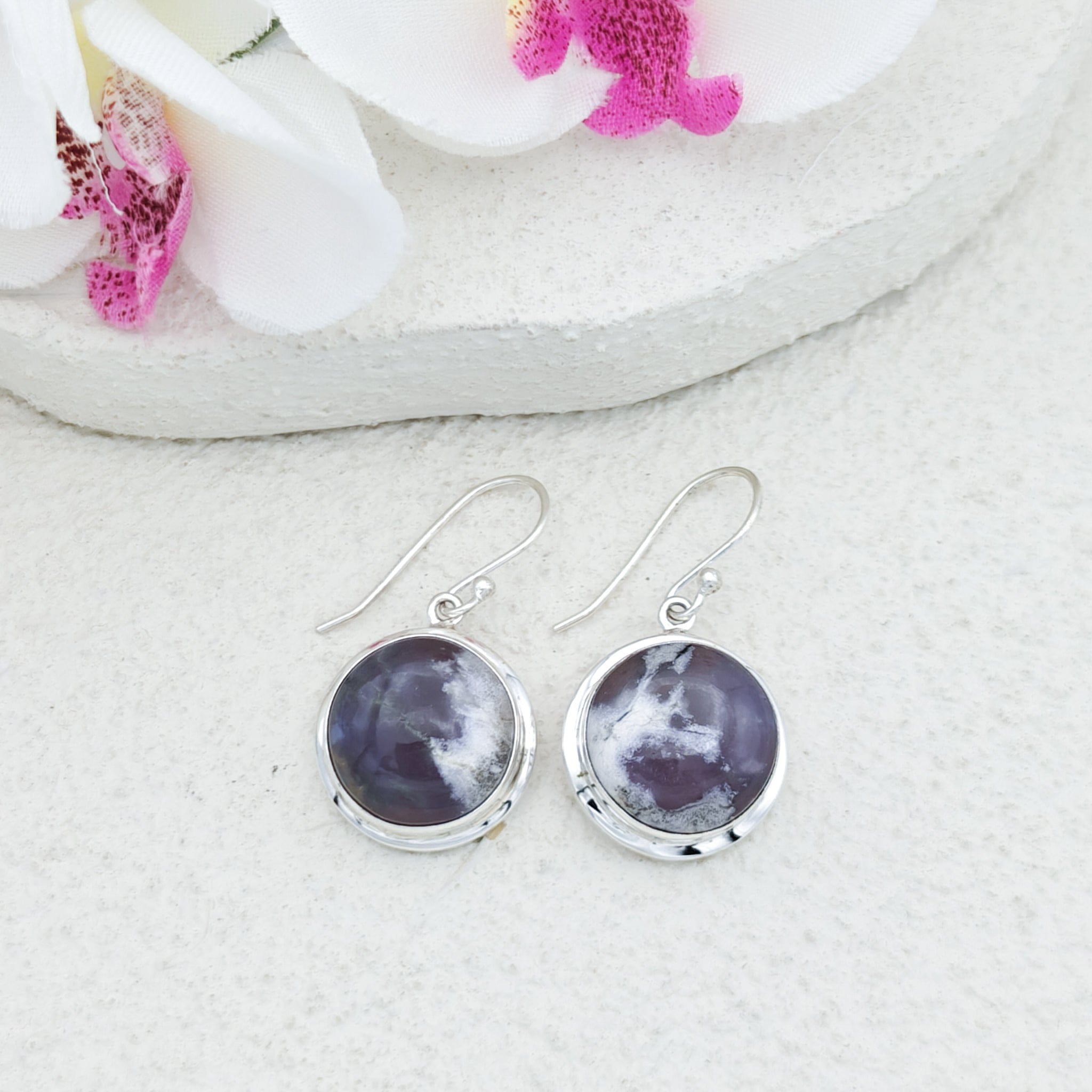 Hepburn and Hughes Dendritic Opal Sterling Silver Earrings | 14th Anniversary Gift | October Birthstone