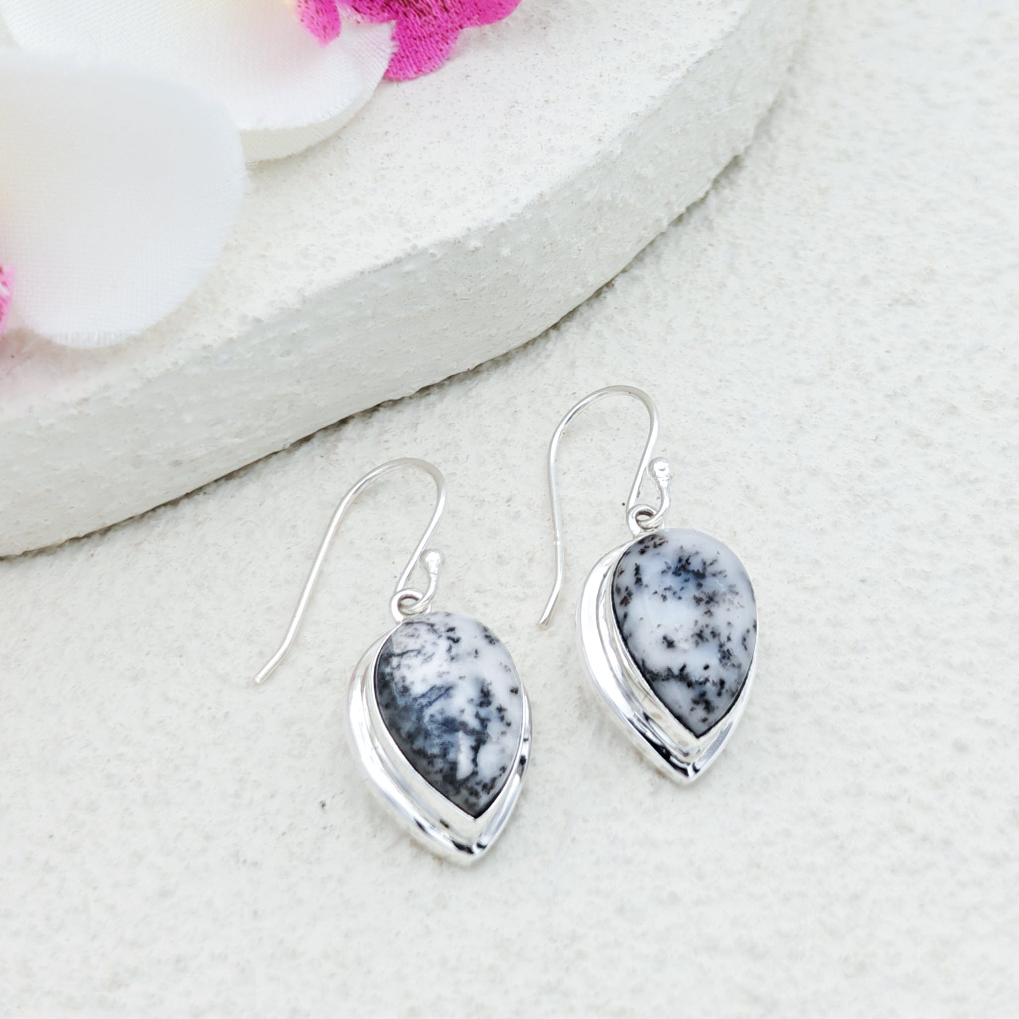 Hepburn and Hughes Dendritic Opal Sterling Silver Earrings | 14th Anniversary Gift | October Birthstone