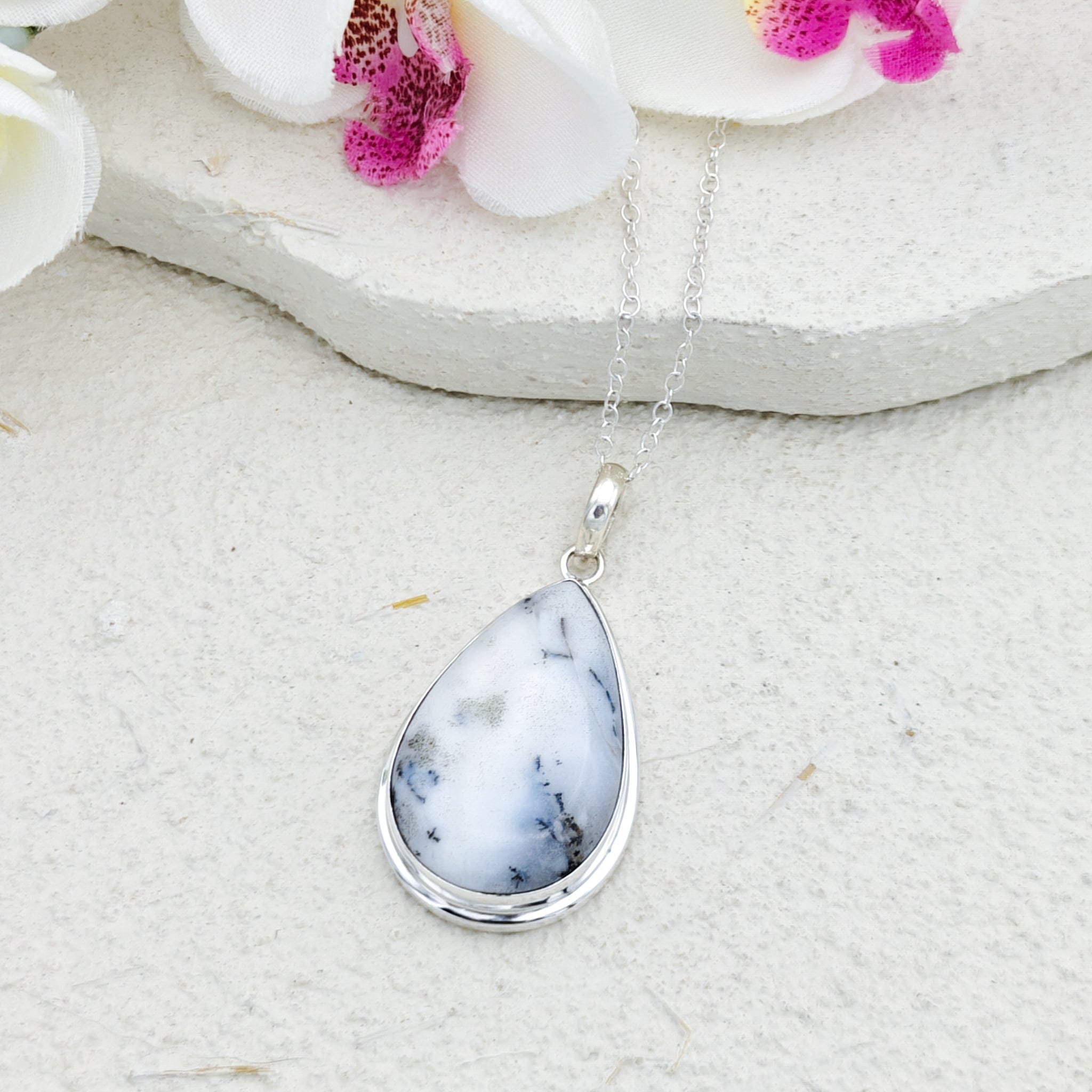 Hepburn and Hughes Dendritic Opal Sterling Silver Pendant | Alternative April Birthstone | Gemstone Gift
