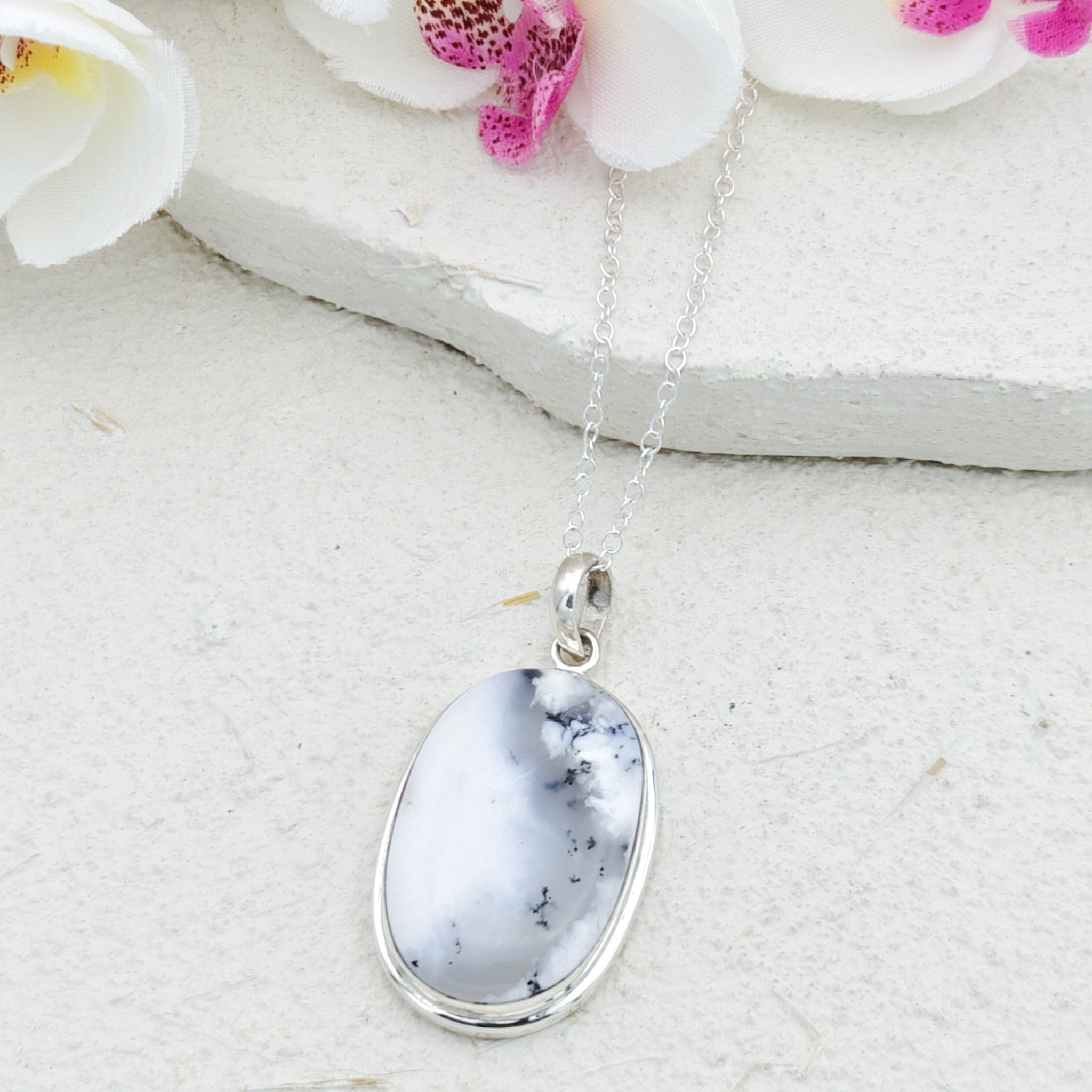 Hepburn and Hughes Dendritic Opal Sterling Silver Pendant | Alternative April Birthstone | Gemstone Gift