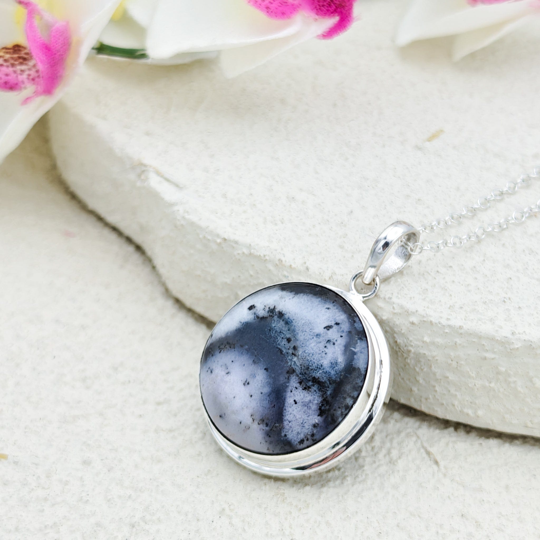 Hepburn and Hughes Dendritic Opal Sterling Silver Pendant | Alternative April Birthstone | Gemstone Gift