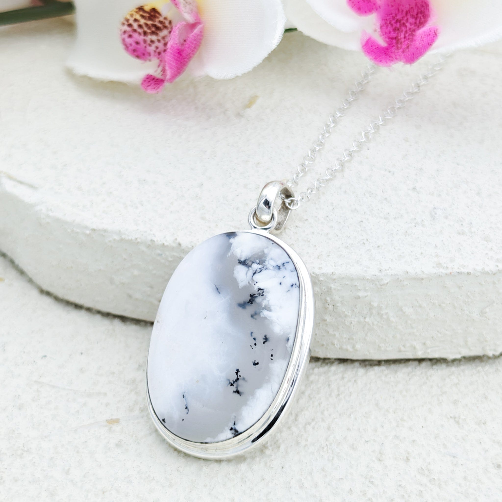 Hepburn and Hughes Dendritic Opal Sterling Silver Pendant | Alternative April Birthstone | Gemstone Gift