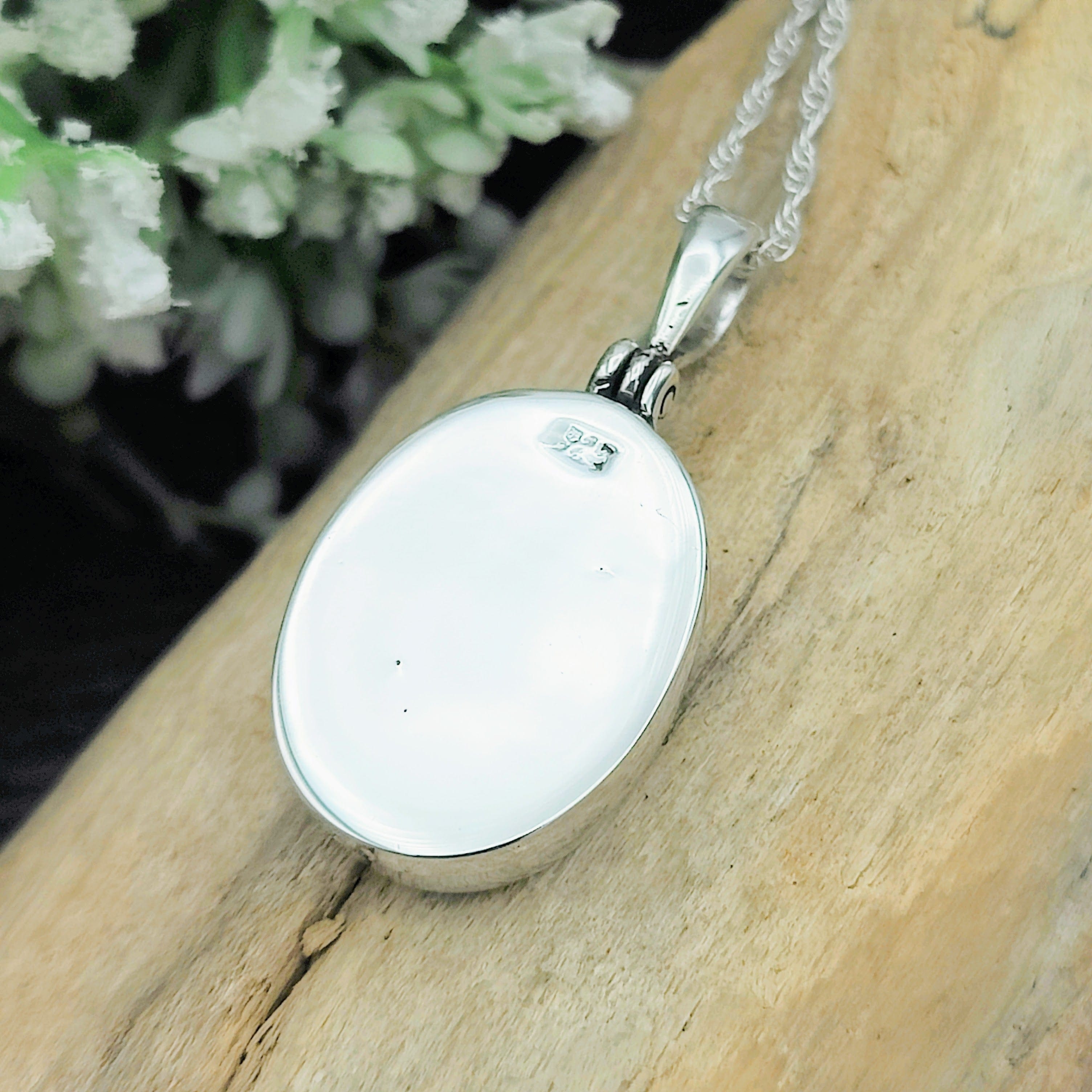 Hepburn and Hughes Dinosaur Bone Pendant | Fossilised Iguanodon | Double Bezel Oval | Sterling Silver