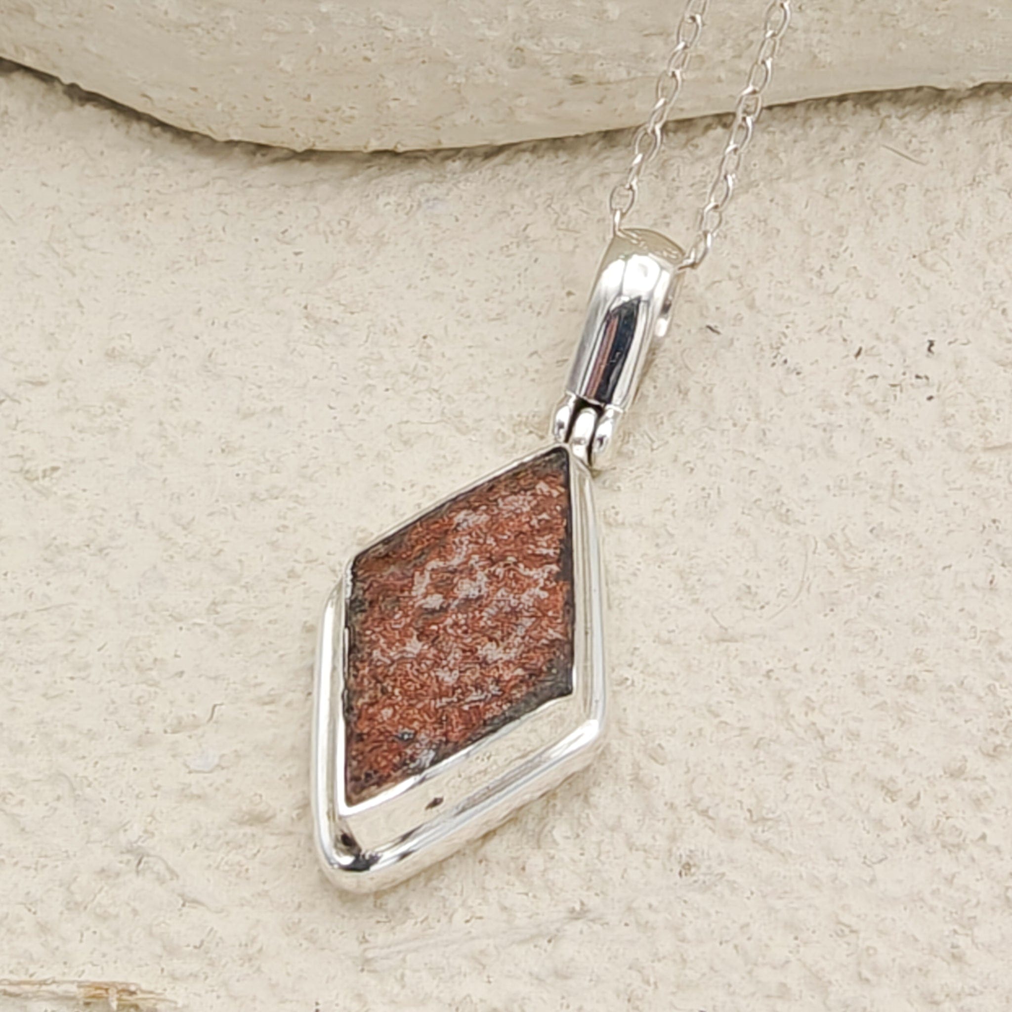 Hepburn and Hughes Dinosaur Egg Shell Pendant | Diamond Shape | Dinosaur Fossil Gift | Sterling Silver