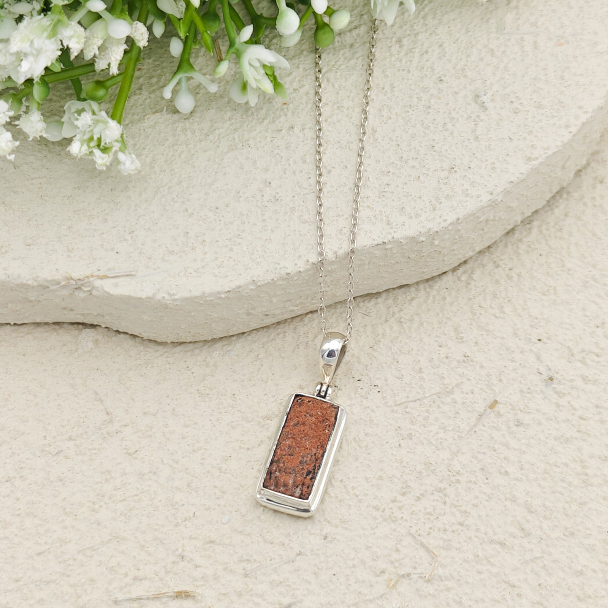 Hepburn and Hughes Dinosaur Egg Shell Pendant | Fossil Necklace | Rectangle | Sterling Silver