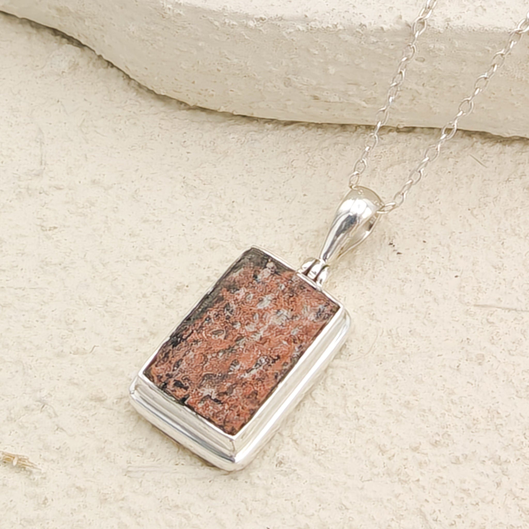 Hepburn and Hughes Dinosaur Egg Shell Pendant | Fossil Necklace | Rectangle | Sterling Silver