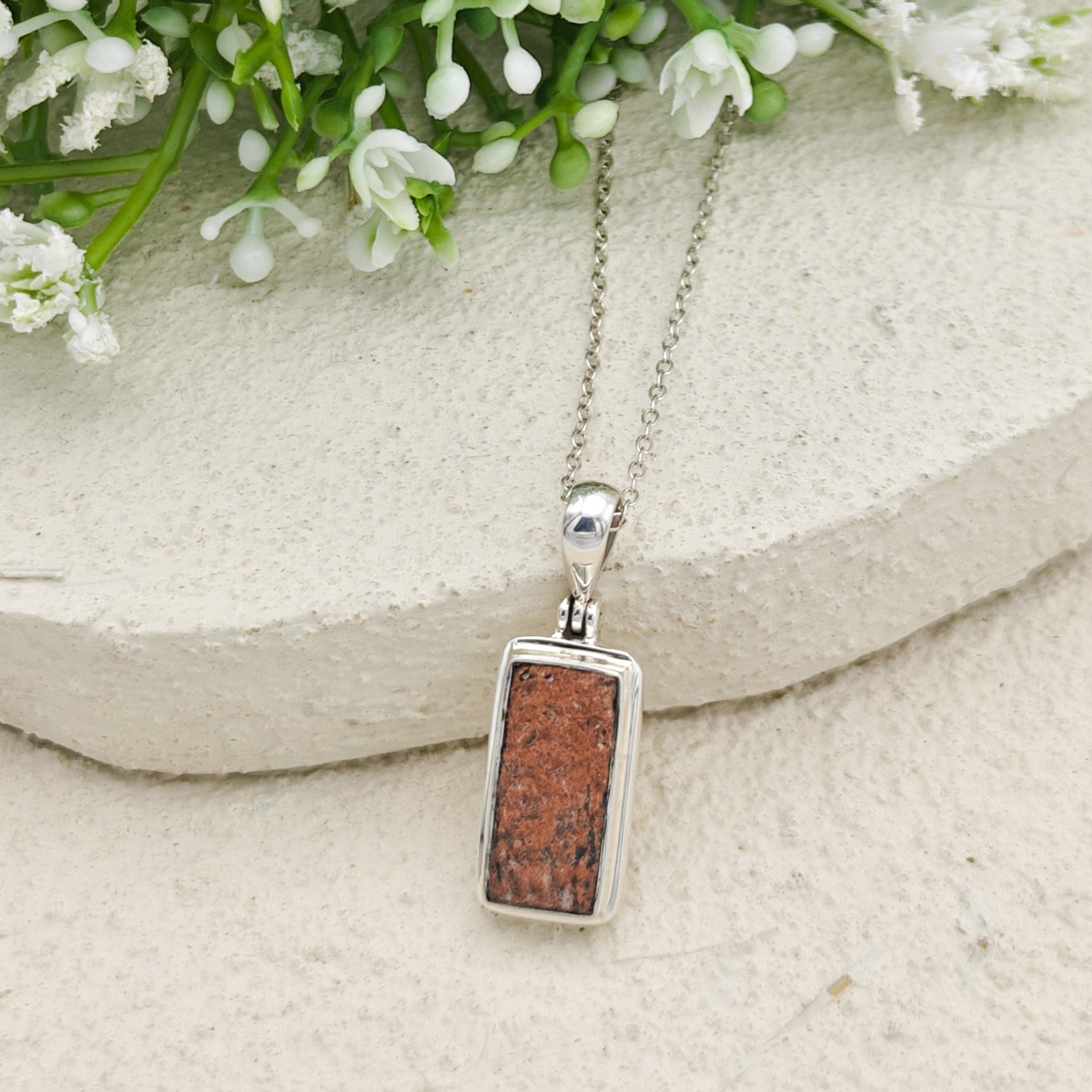 Hepburn and Hughes Dinosaur Egg Shell Pendant | Fossil Necklace | Rectangle | Sterling Silver