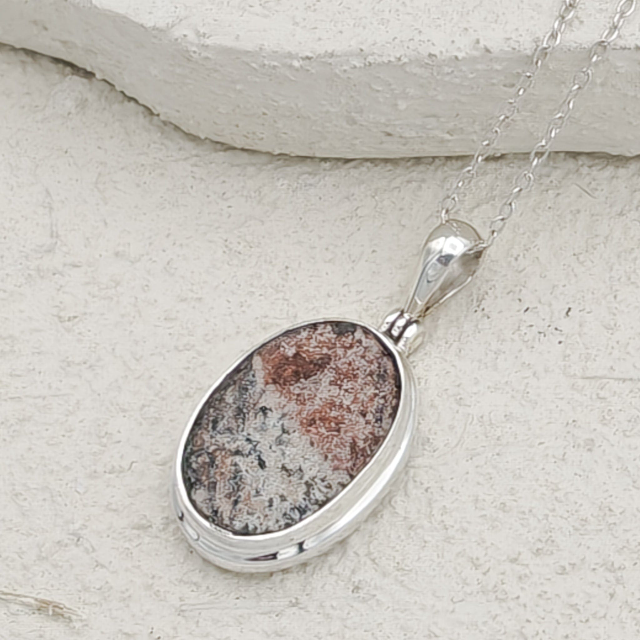 Hepburn and Hughes Dinosaur Egg Shell Pendant | Oval Fossil Necklace |Sterling Silver