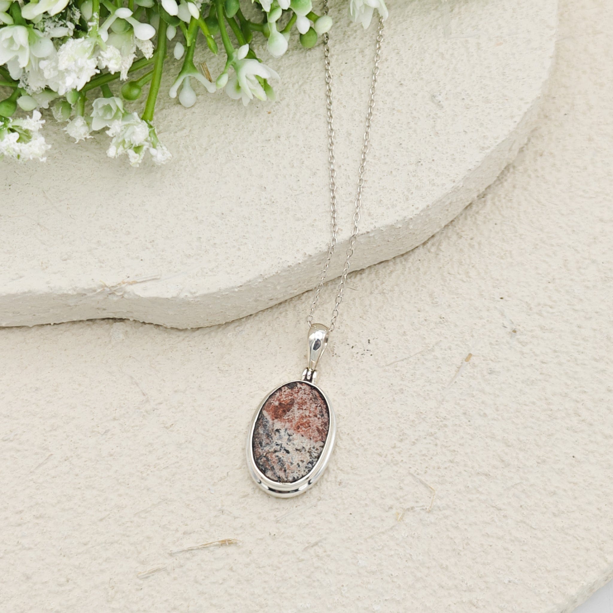 Hepburn and Hughes Dinosaur Egg Shell Pendant | Oval Fossil Necklace |Sterling Silver