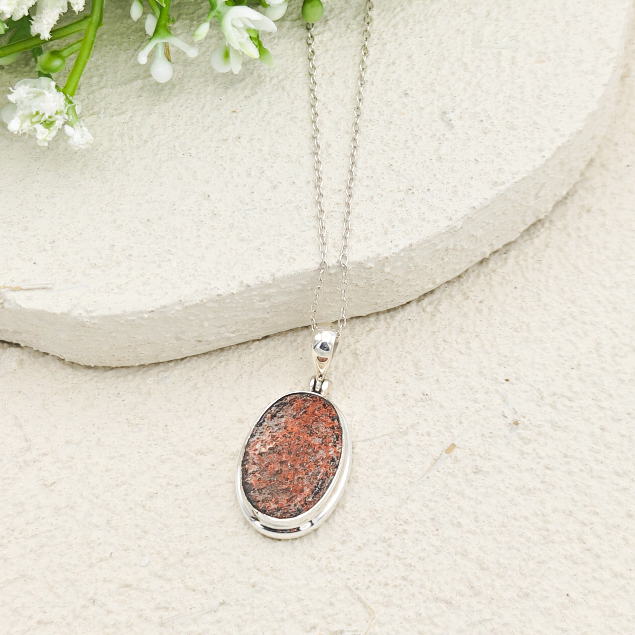 Hepburn and Hughes Dinosaur Egg Shell Pendant | Oval Fossil Necklace |Sterling Silver