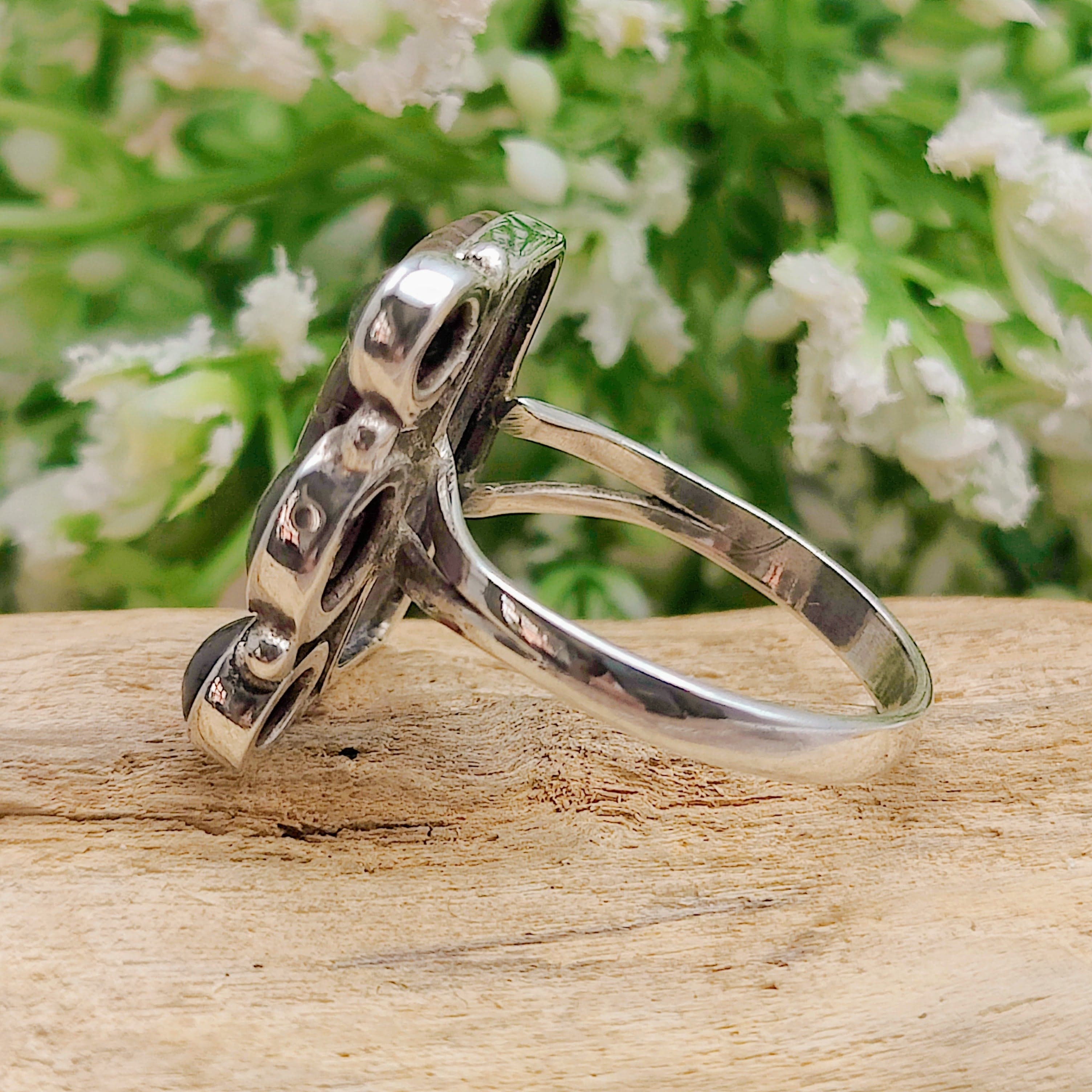 Hepburn and Hughes Dinosaur Fossil Ring | Brontosaurus Bone and Garnet | Sterling Silver
