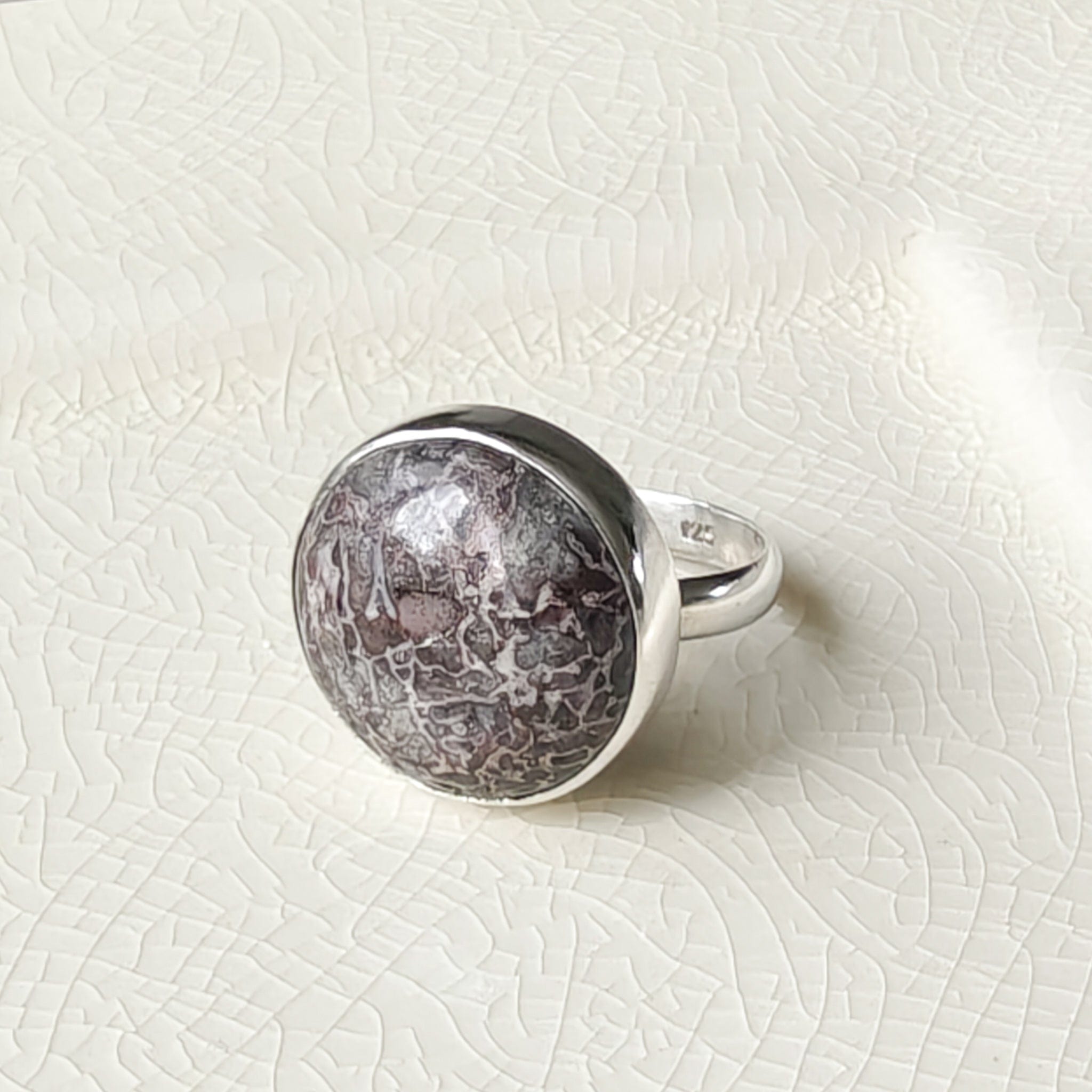 Hepburn and Hughes Dinosaur Fossil Ring | Brontosaurus Jurassic Gift | 17mm diameter | Sterling Silver