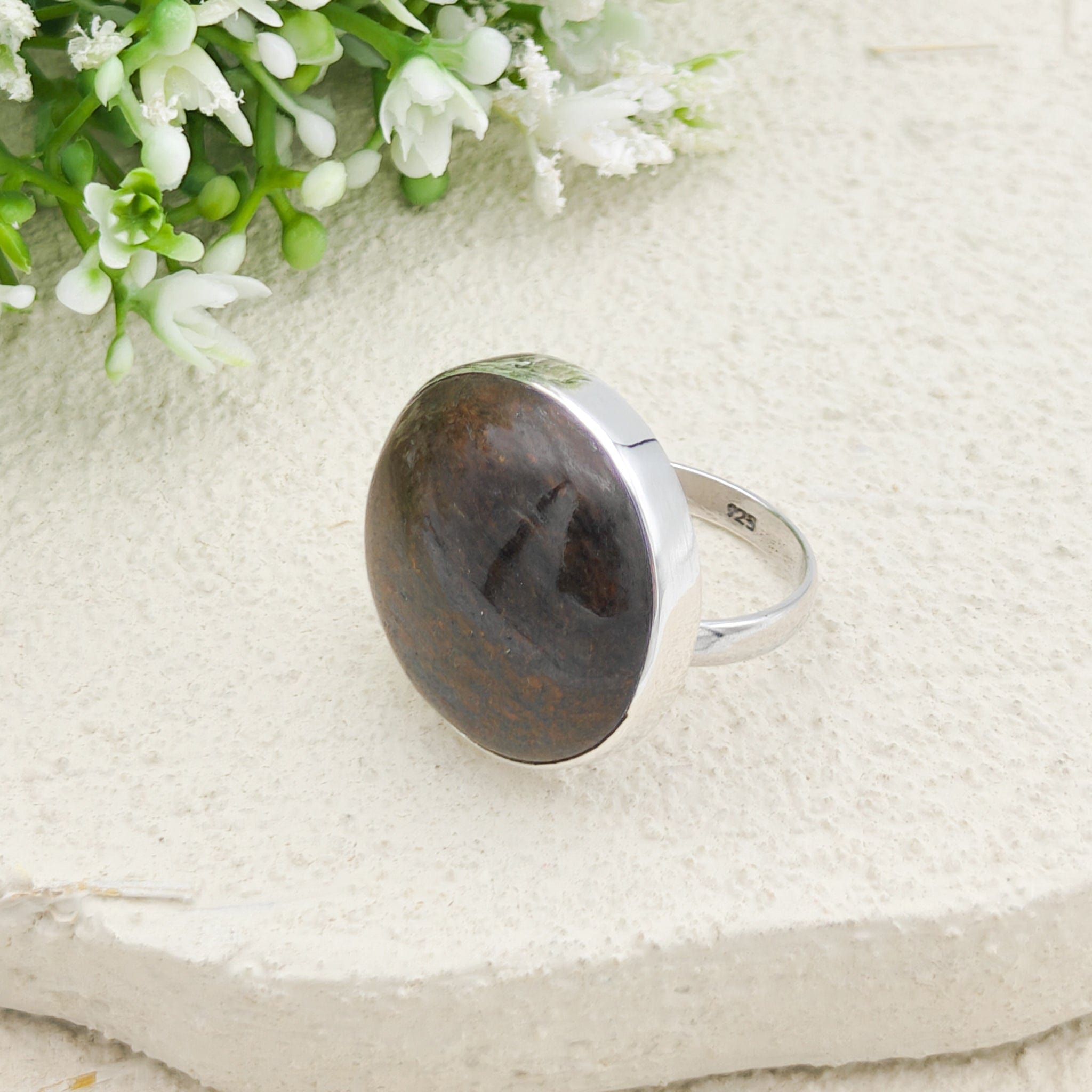 Hepburn and Hughes Dinosaur Fossil Ring | Brontosaurus Jurassic Gift | 22mm diameter | Sterling Silver