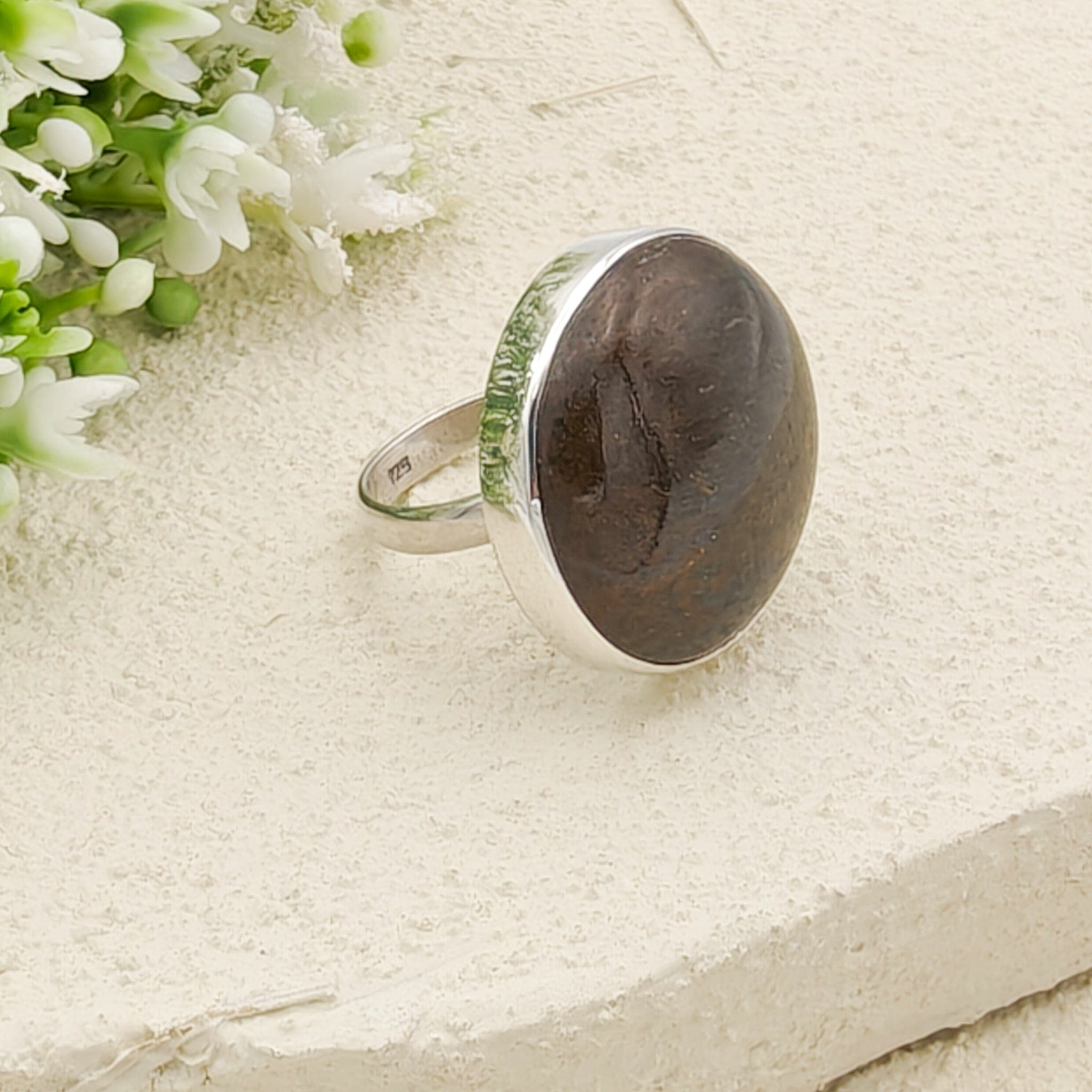 Hepburn and Hughes Dinosaur Fossil Ring | Brontosaurus Jurassic Gift | 22mm diameter | Sterling Silver