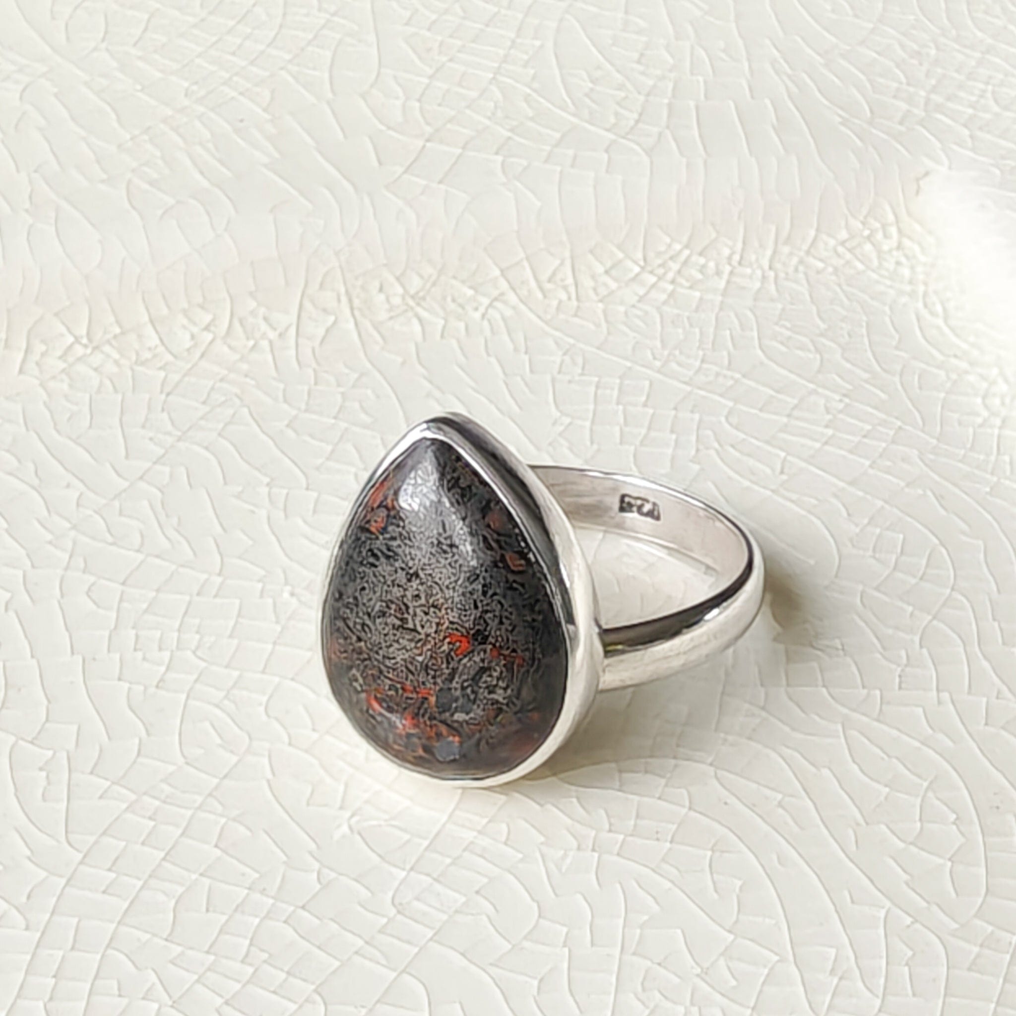 Hepburn and Hughes Dinosaur Fossil Ring | Brontosaurus Teardrop | Sterling Silver