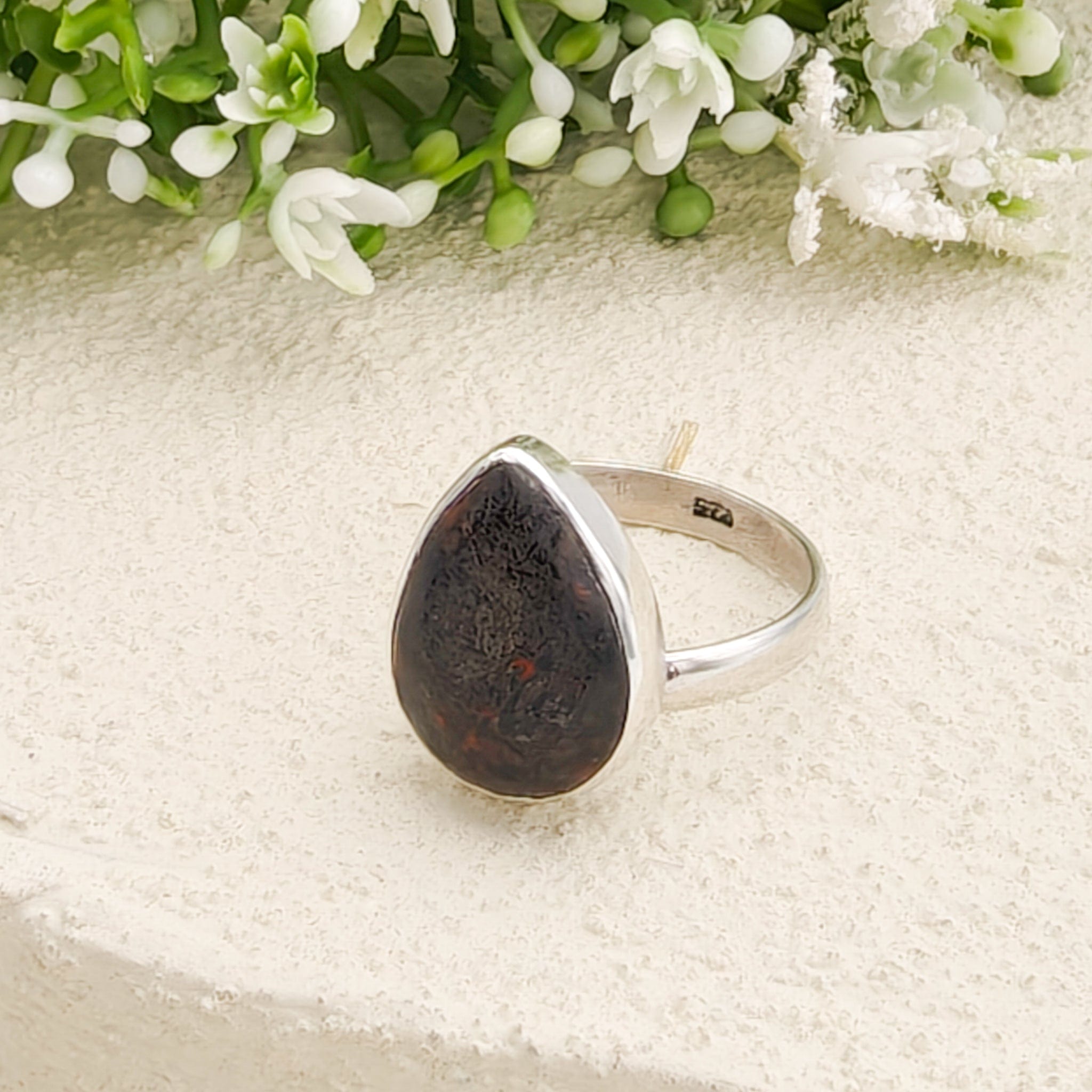 Hepburn and Hughes Dinosaur Fossil Ring | Brontosaurus Teardrop | Sterling Silver