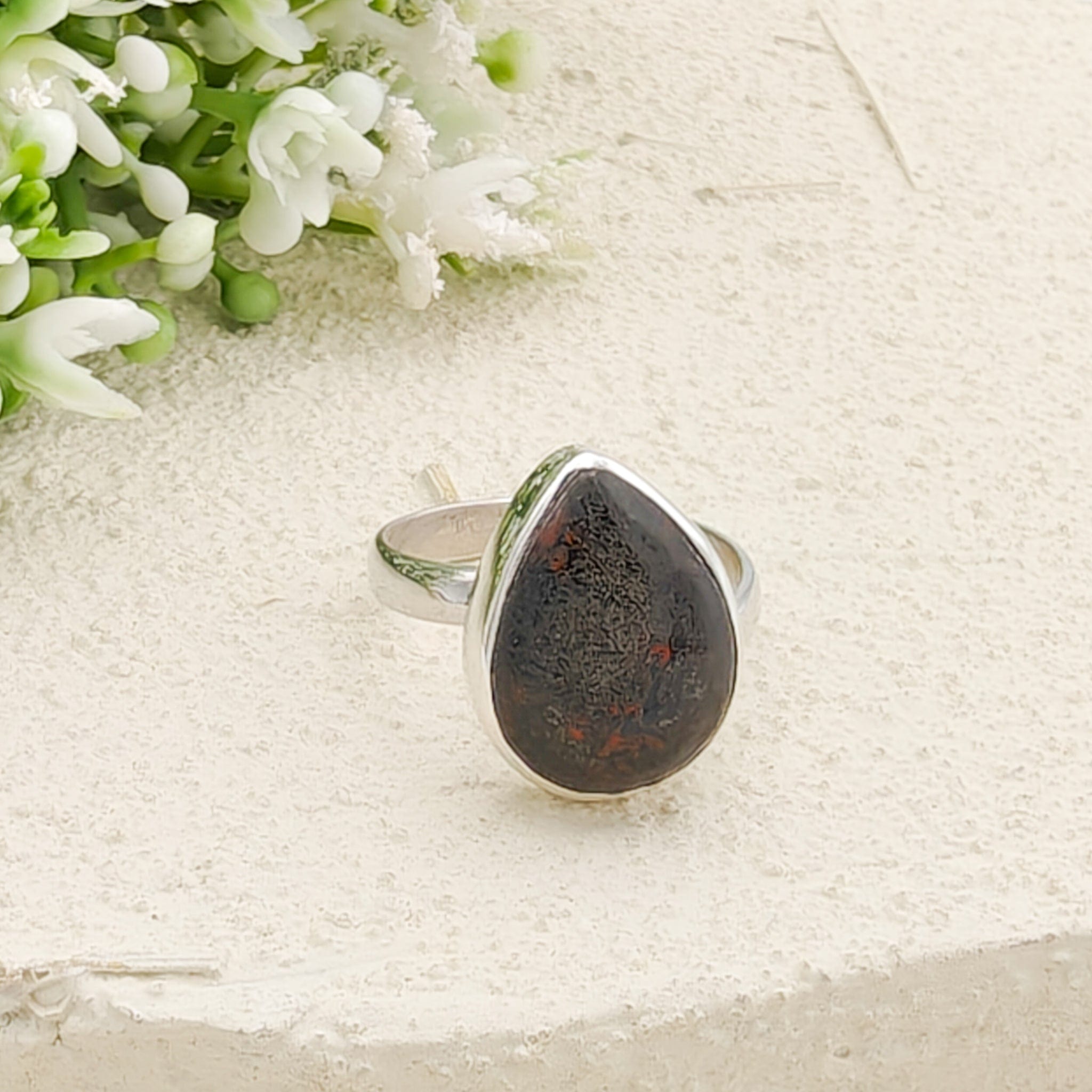 Hepburn and Hughes Dinosaur Fossil Ring | Brontosaurus Teardrop | Sterling Silver