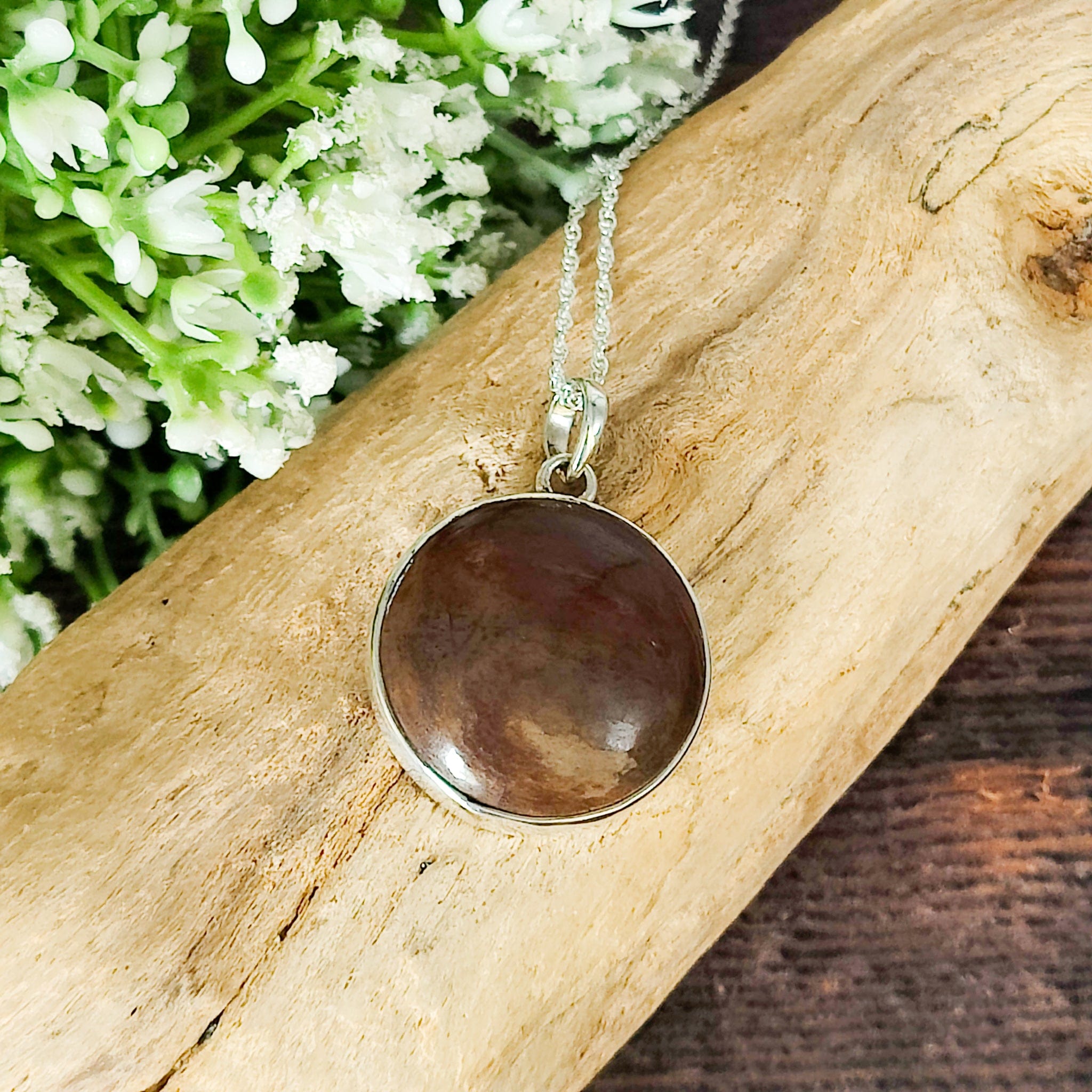 Hepburn and Hughes Dinosaur Pendant | Brontosaurus Fossil Necklace | 25mm circle | Sterling Silver