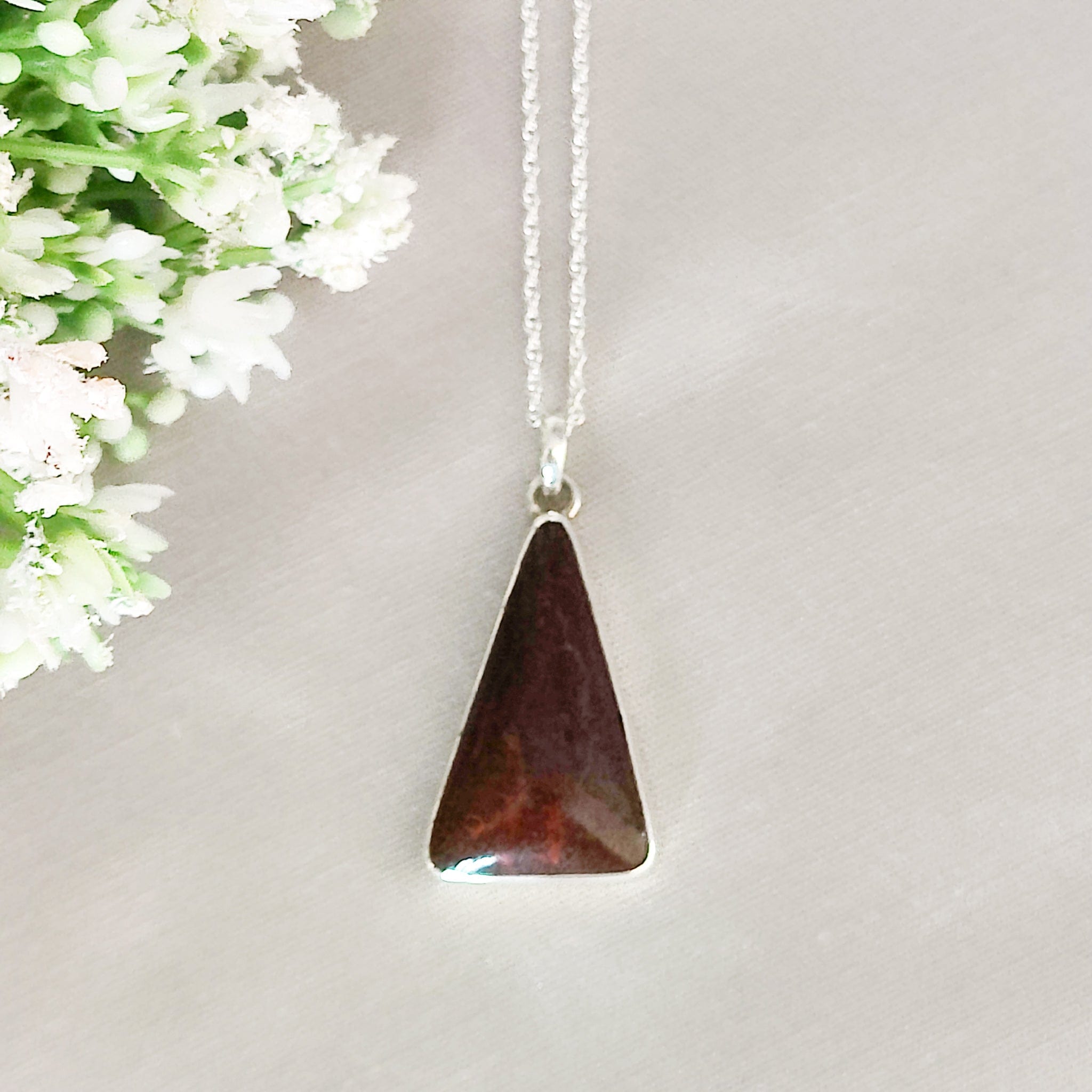 Hepburn and Hughes Dinosaur Pendant | Brontosaurus Fossil Necklace | 30mm Triangle | Sterling Silver