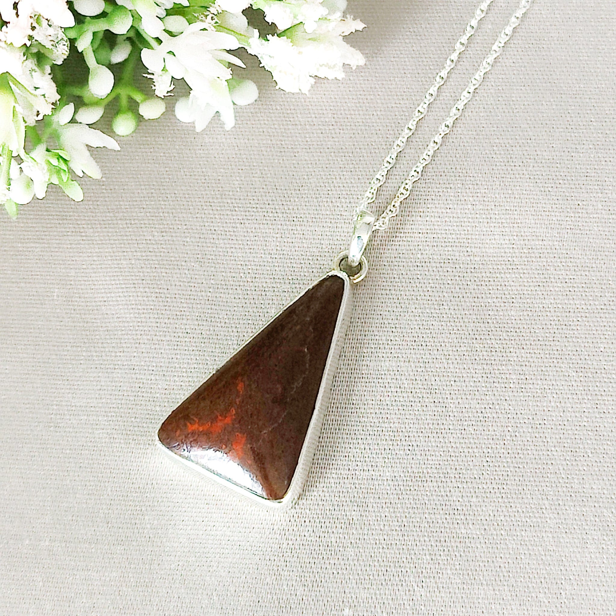 Hepburn and Hughes Dinosaur Pendant | Brontosaurus Fossil Necklace | 30mm Triangle | Sterling Silver