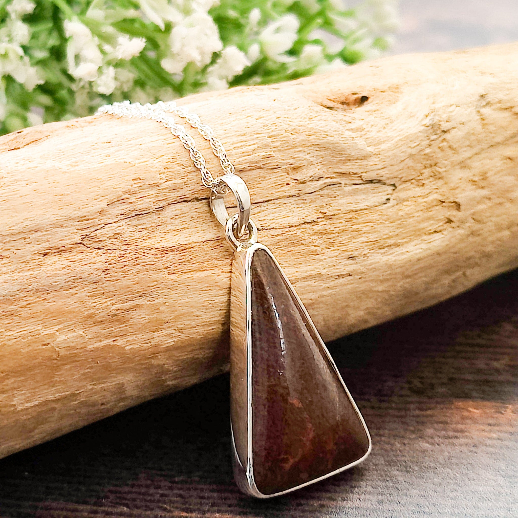 Hepburn and Hughes Dinosaur Pendant | Brontosaurus Fossil Necklace | 30mm Triangle | Sterling Silver