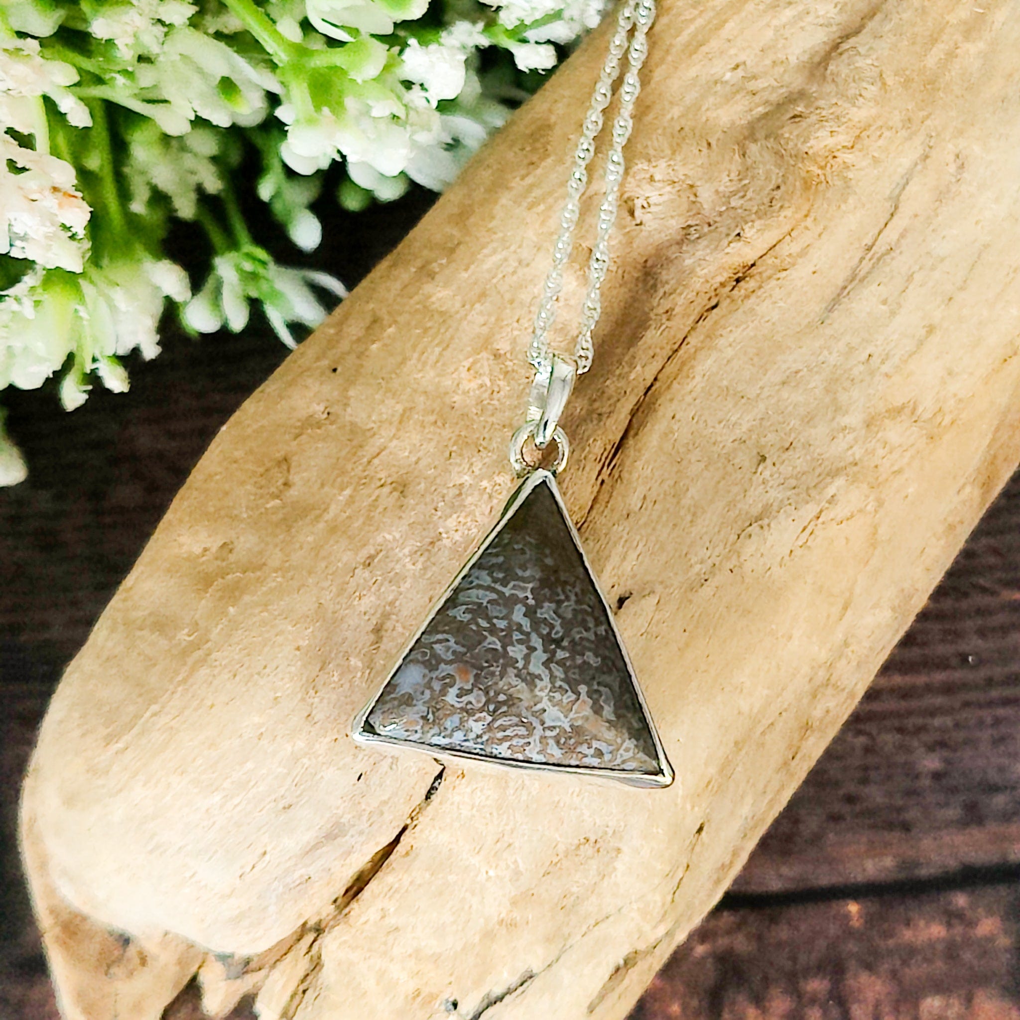 Hepburn and Hughes Dinosaur Pendant | Brontosaurus Fossil Necklace | triangle | Sterling Silver