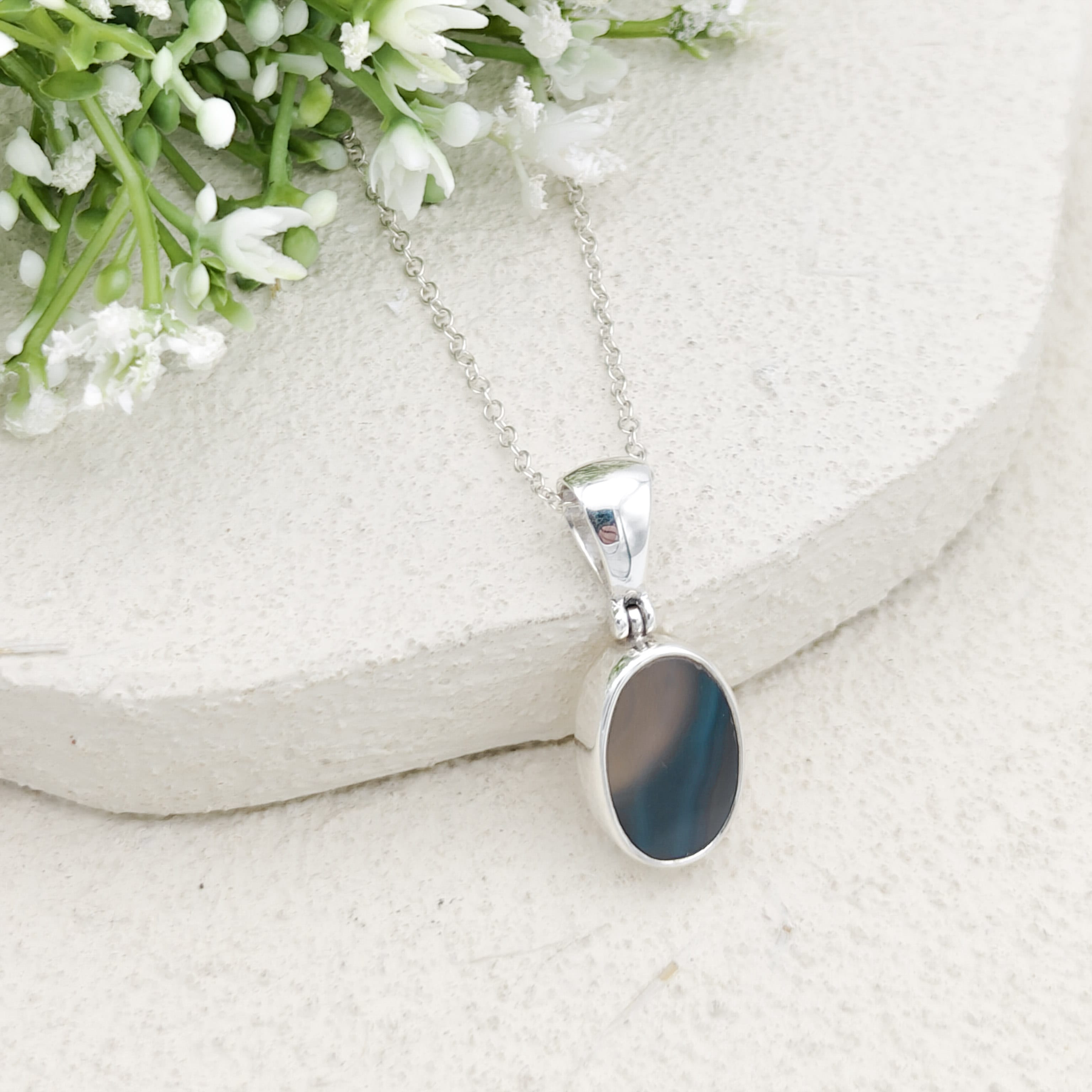 Hepburn and Hughes Earth Tones Agate Pendant in Sterling Silver | May birthstone and Gemini Gift